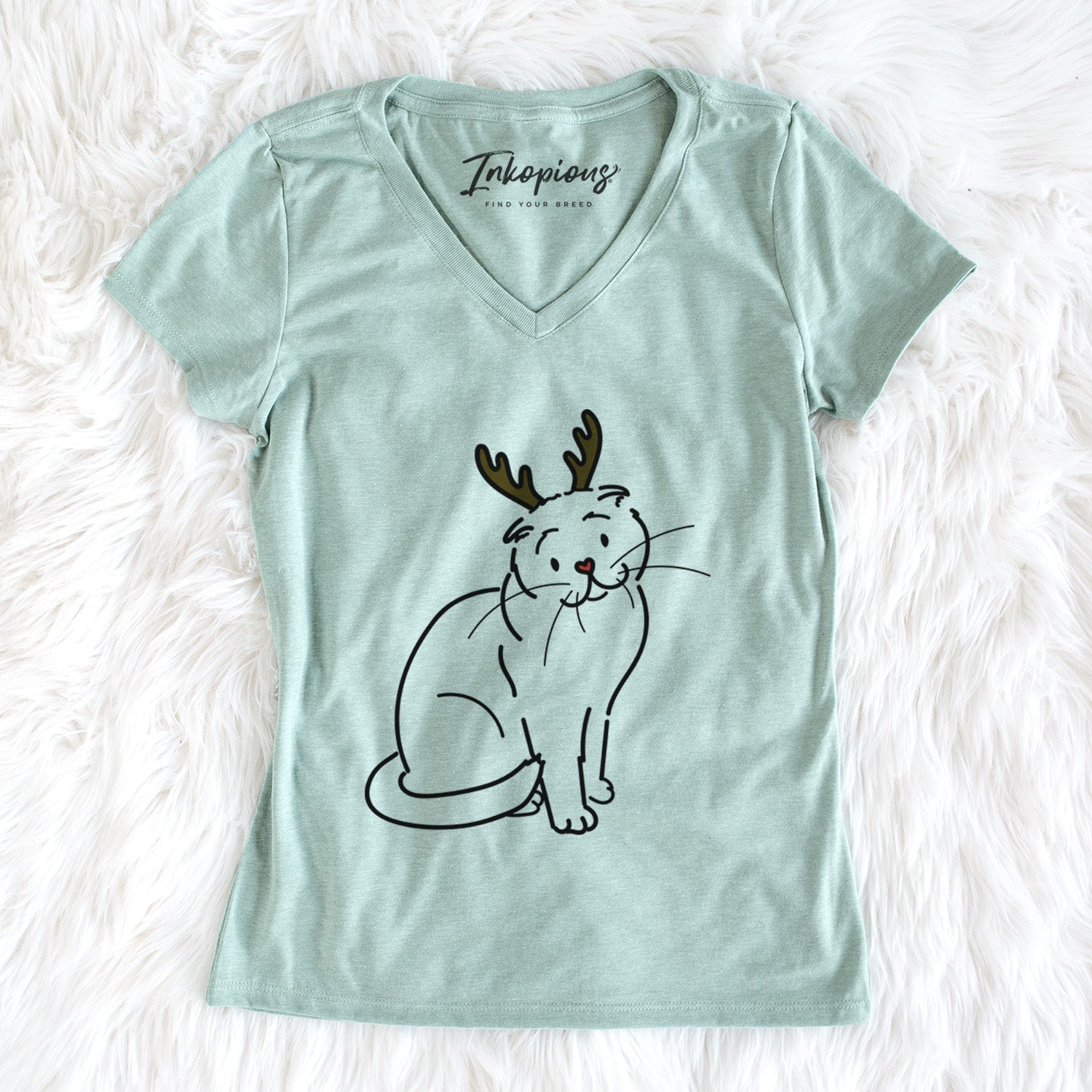 Red Nose Scottish Fold Cat - Hank - Women's Perfect V-neck Shirt
