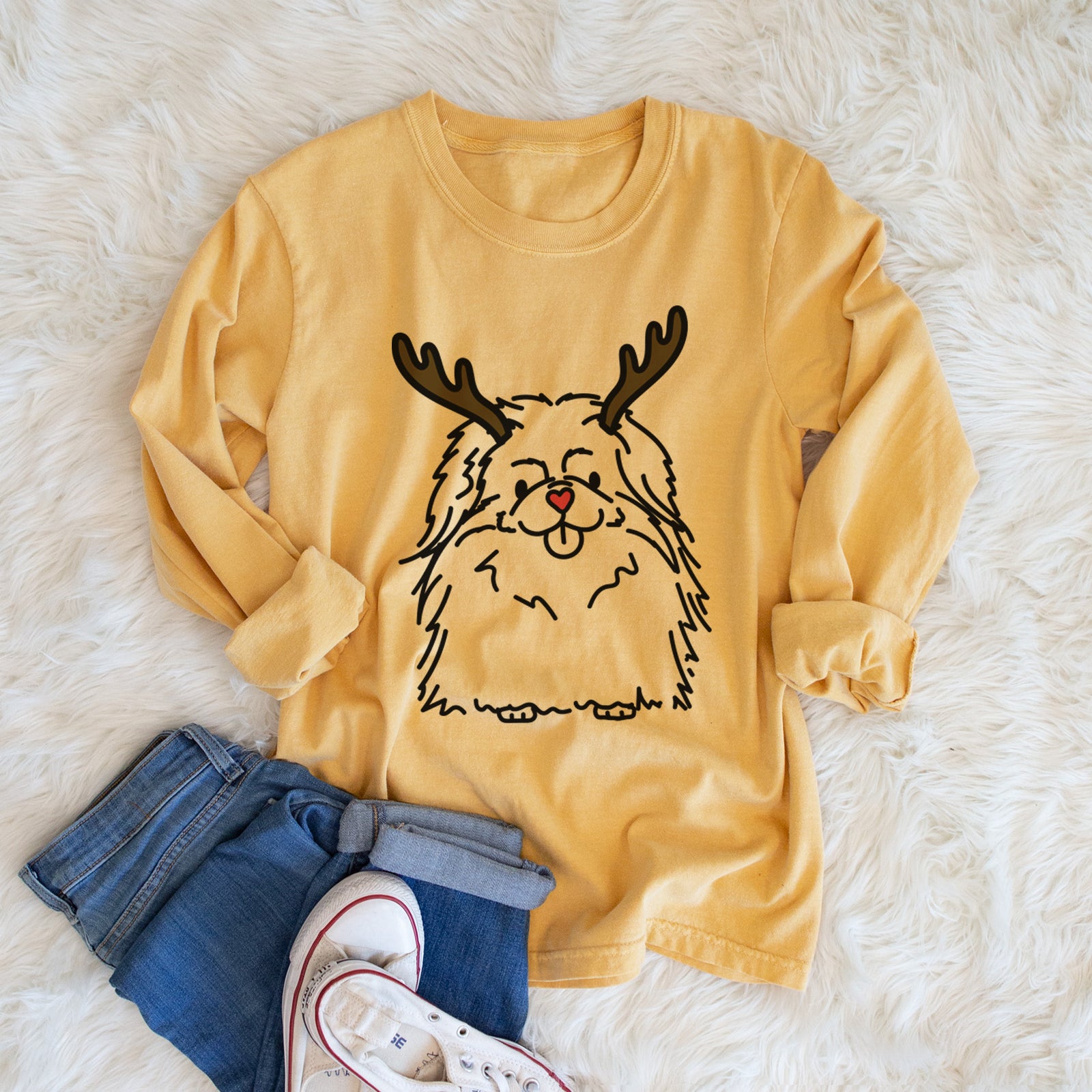 Red Nose Pekingese - Viv - Heavyweight 100% Cotton Long Sleeve