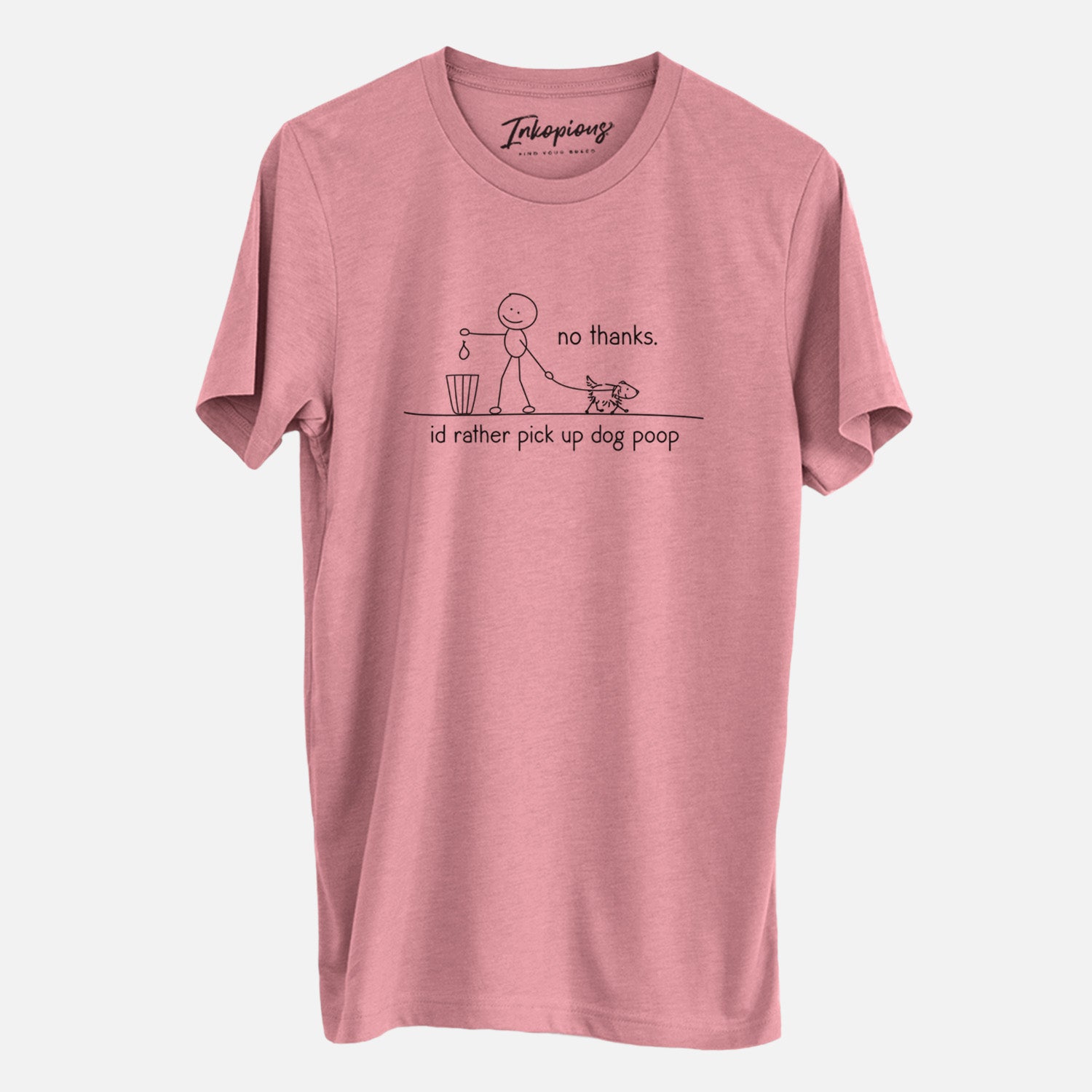 'No Thanks - I'd rather pickup dog poop' design on a Mauve Unisex crewneck, worn by a man