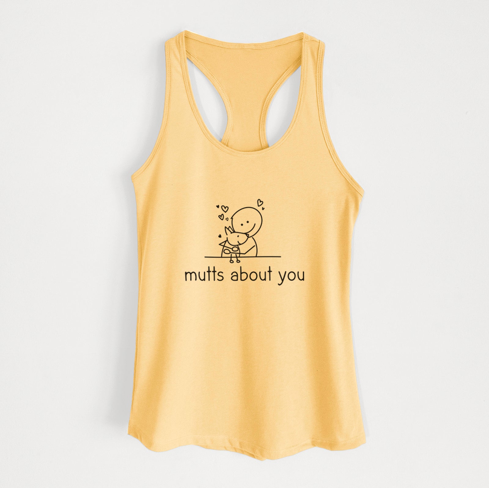 'Mutts About You' design on a Banana Cream Women's racerback tanktop