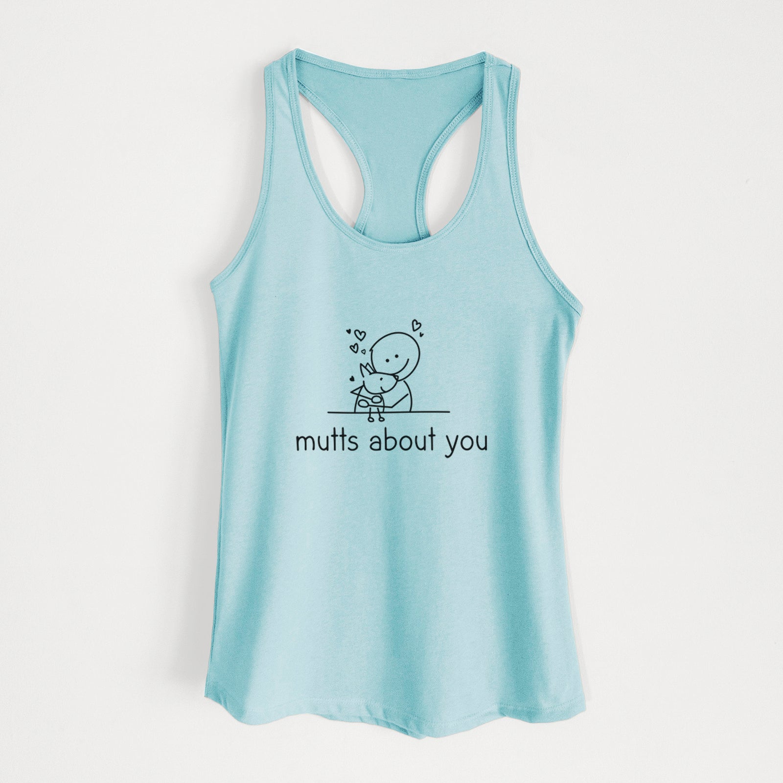 'Mutts About You' design on a Cancun Blue Women's racerback tanktop