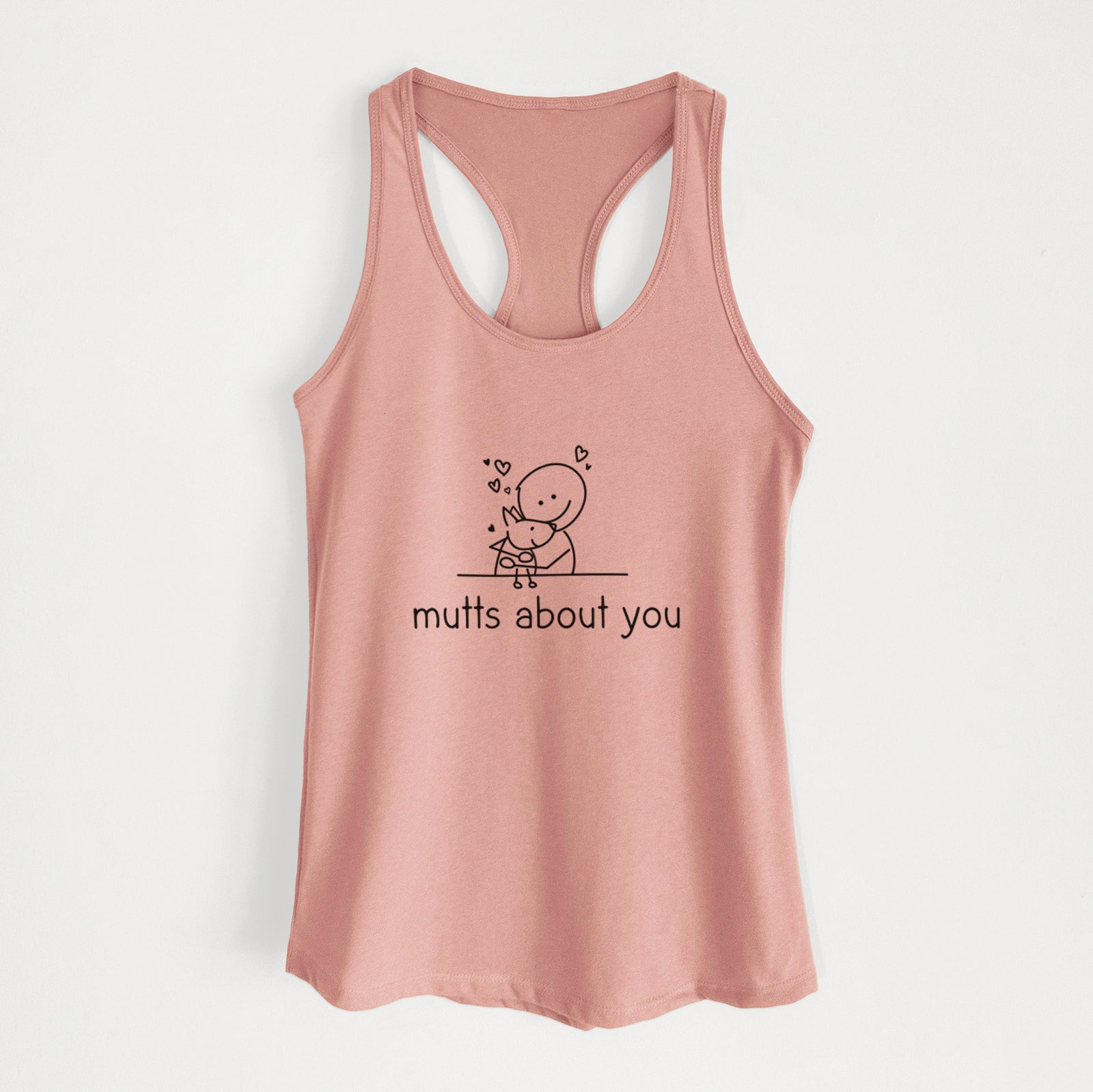 'Mutts About You' design on a Desert Pink Women's racerback tanktop