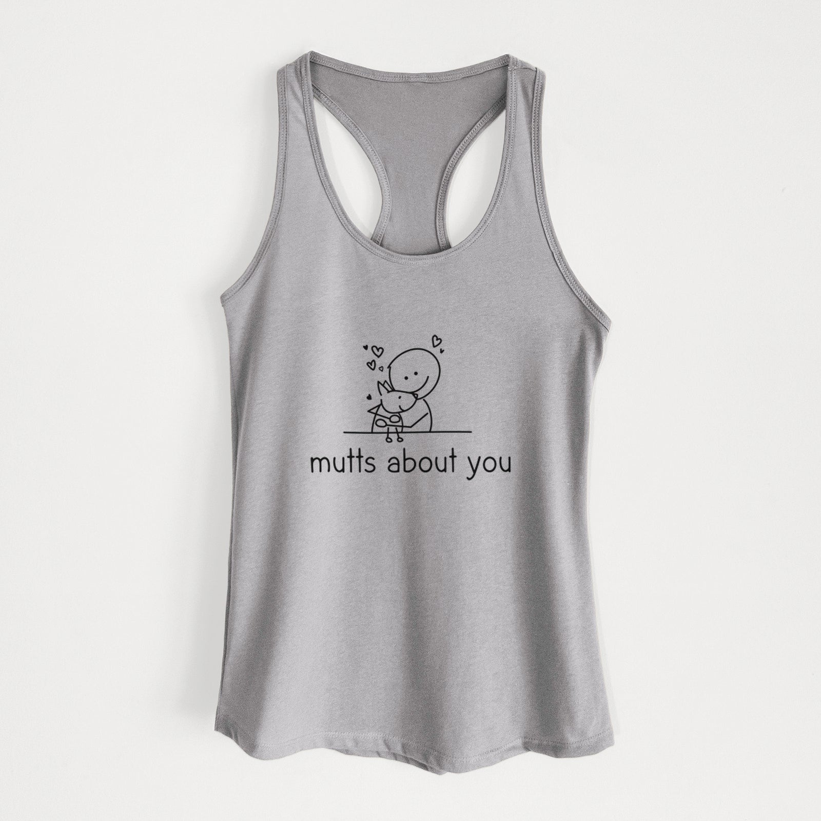'Mutts About You' design on a Heather Grey Women's racerback tanktop