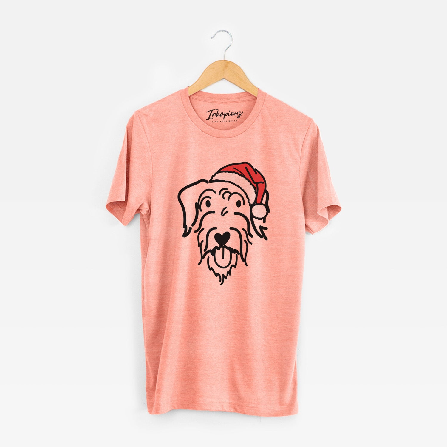 Minimalist line drawing of Dug the Doodle wearing a Santa hat on a Sunset Unisex crewneck