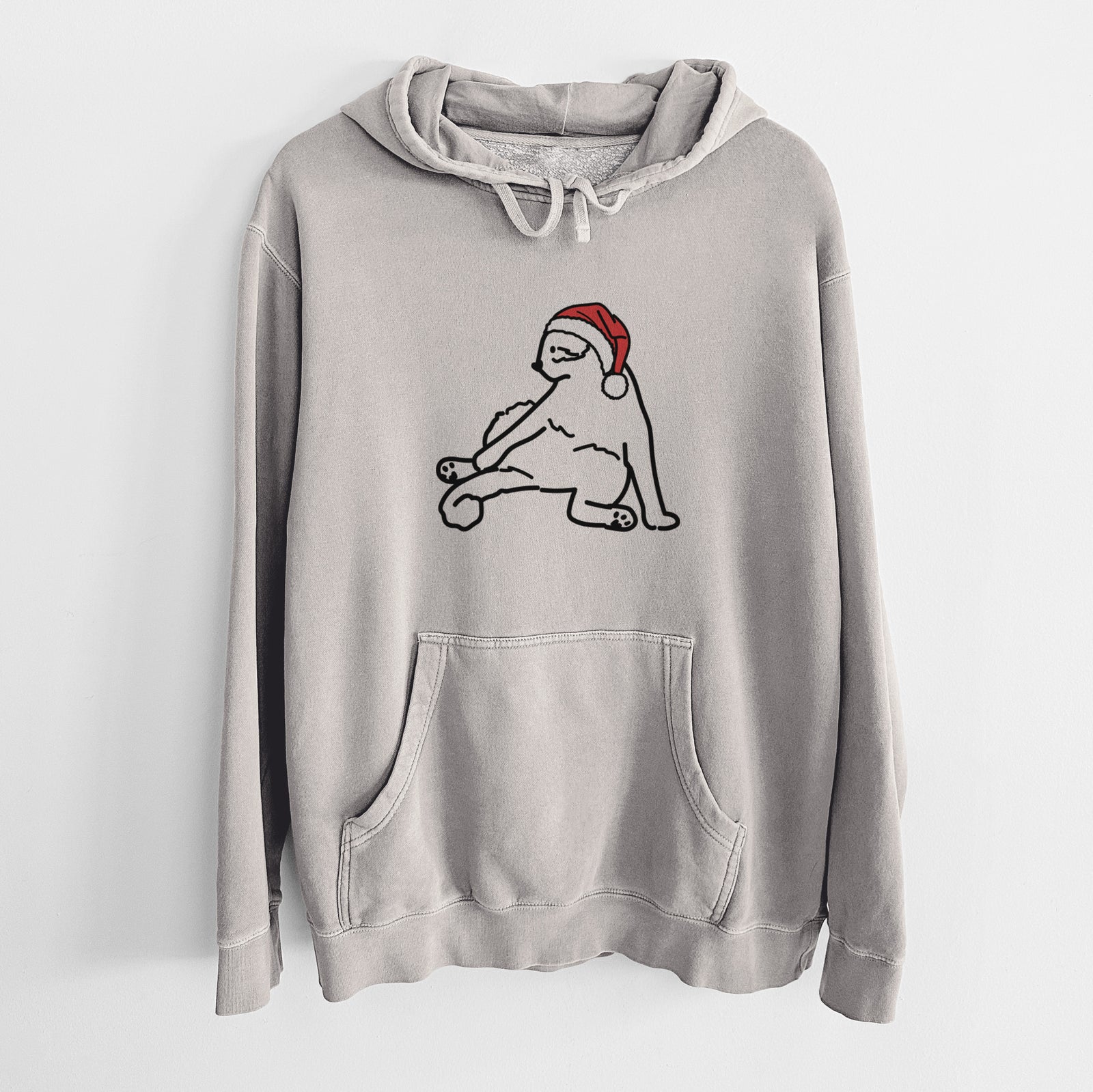 Minimalist line drawing of Tom the Cat wearing a Santa hat on a Cement Unisex pigment dyed hoodie