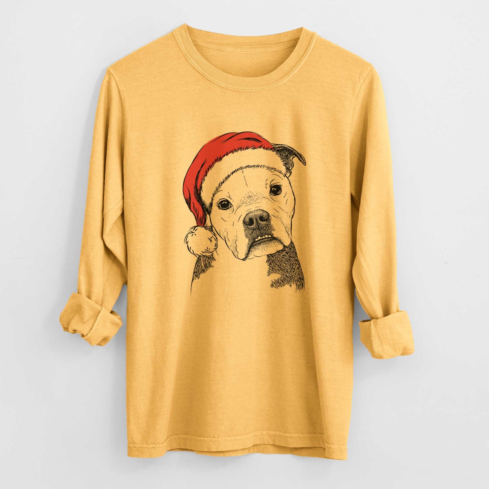 Santa Aggy the Olde English Bulldogge - Men's Heavyweight 100% Cotton Long Sleeve
