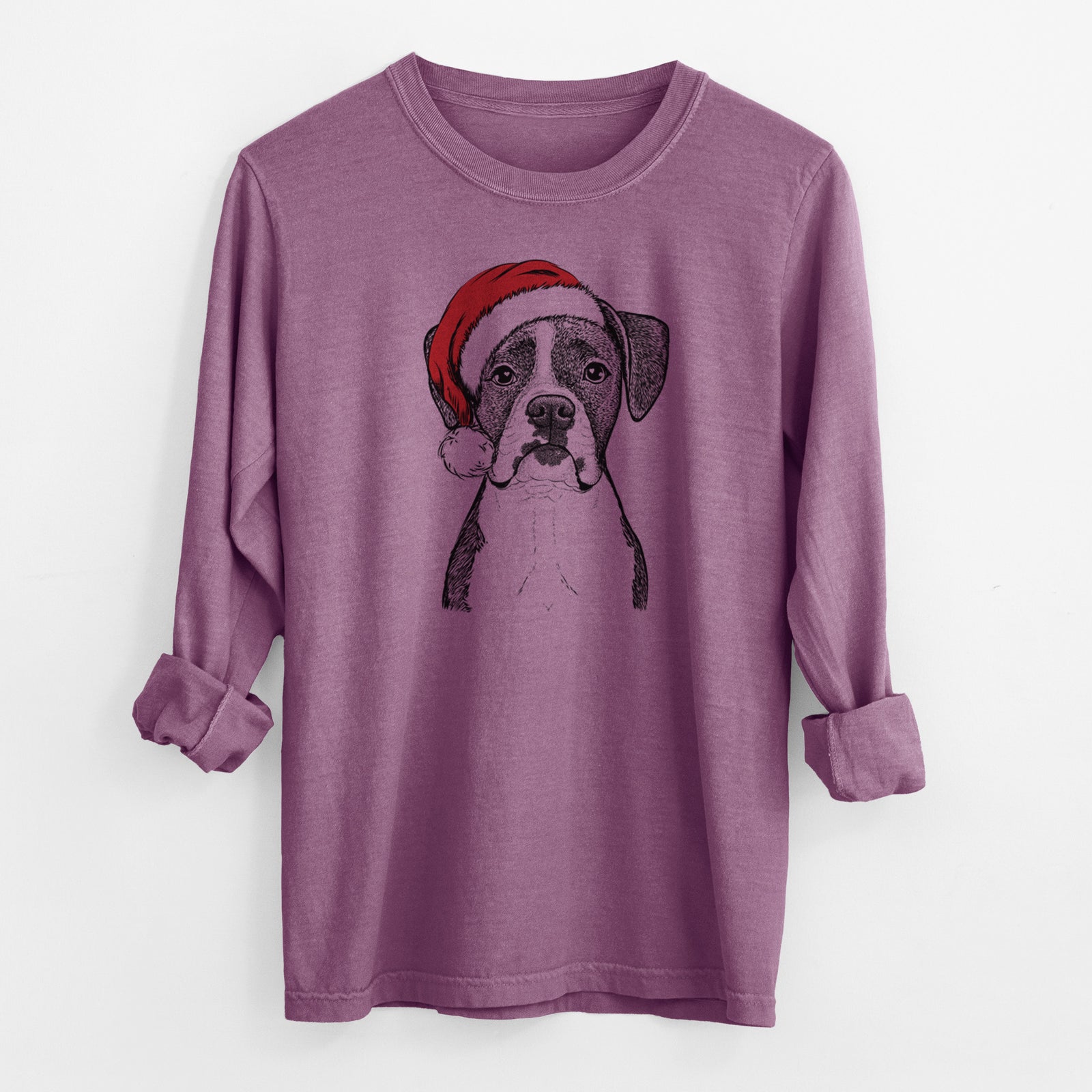 Santa Annie the Boxer - Men's Heavyweight 100% Cotton Long Sleeve