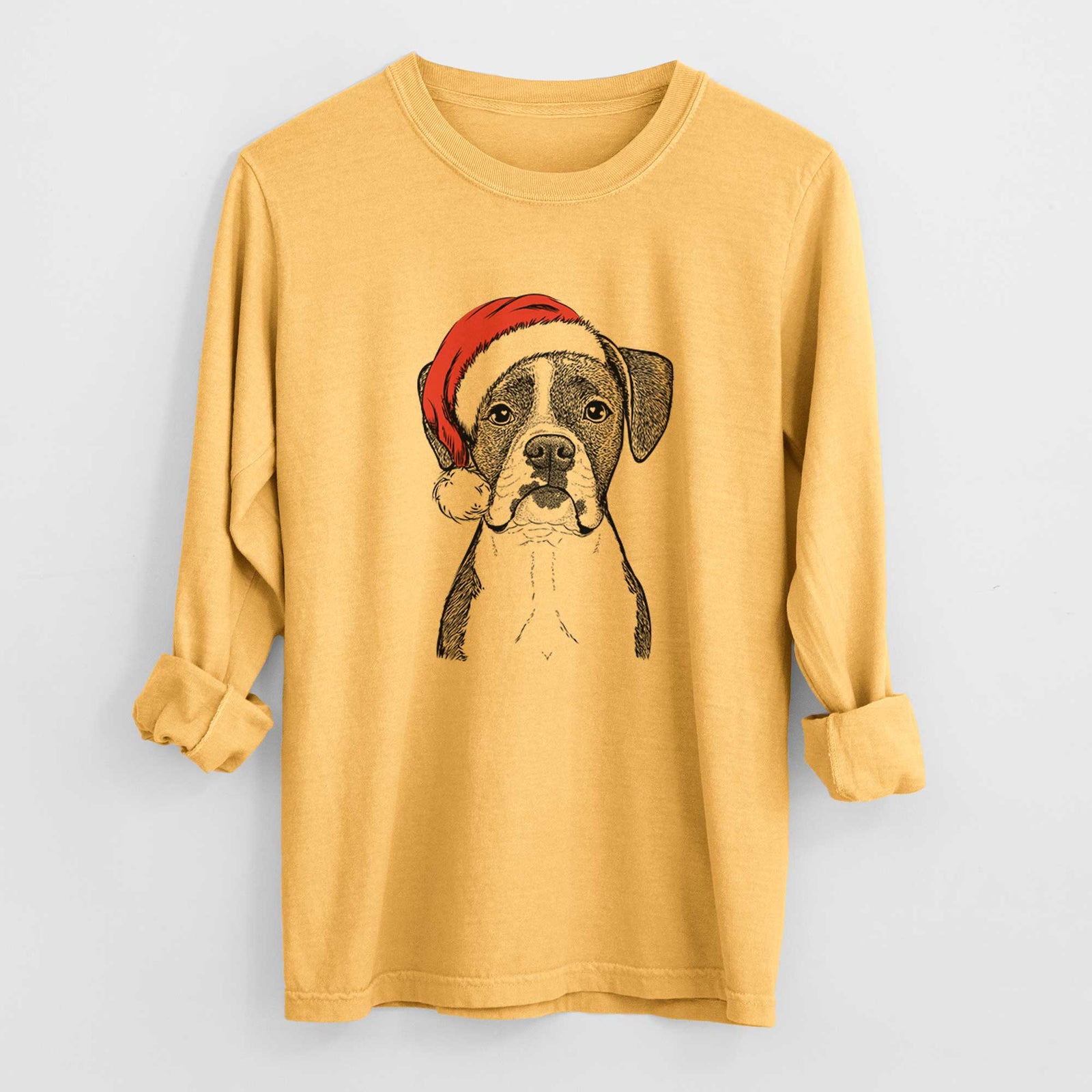 Santa Annie the Boxer - Men's Heavyweight 100% Cotton Long Sleeve