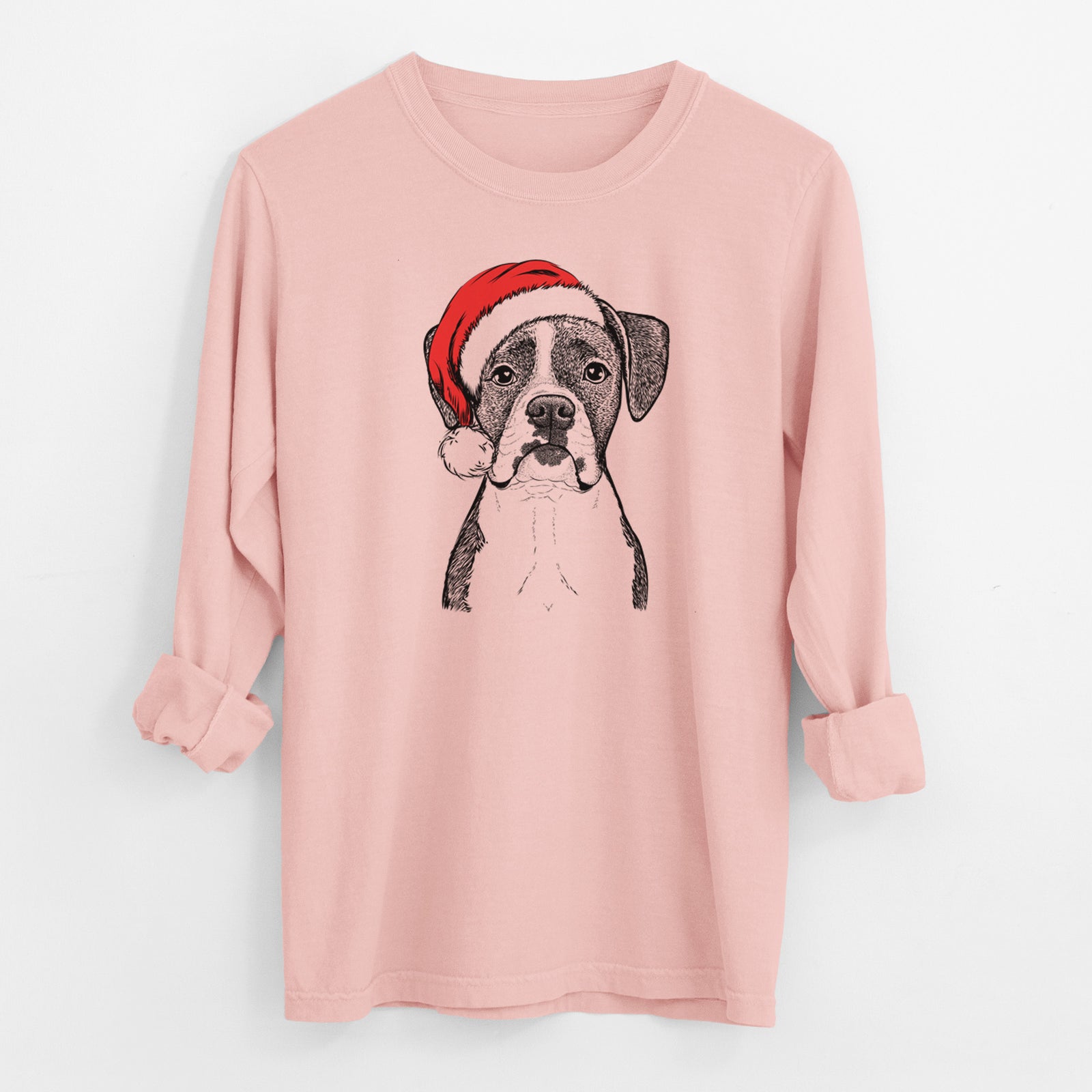 Santa Annie the Boxer - Men's Heavyweight 100% Cotton Long Sleeve