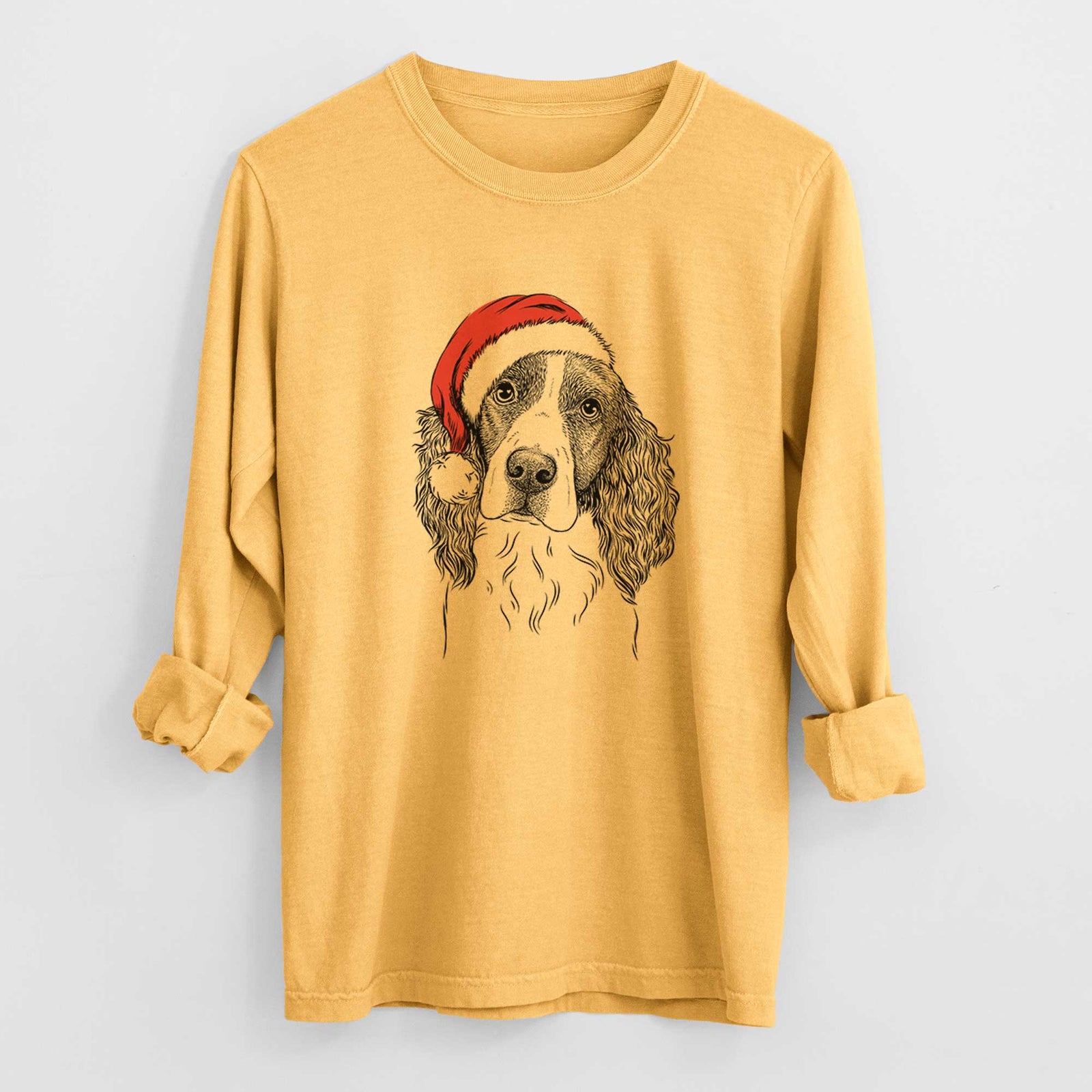 Santa Annie the English Springer Spaniel - Men's Heavyweight 100% Cotton Long Sleeve