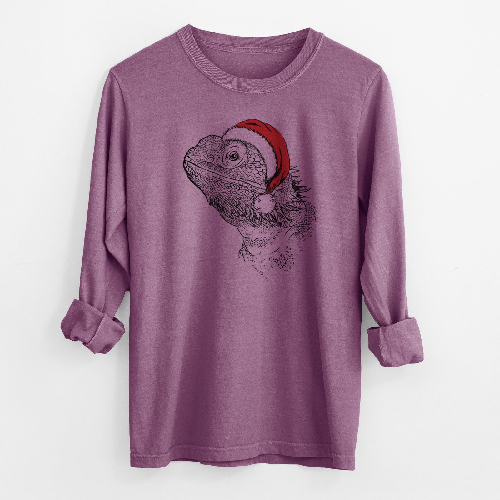 Santa Ash the Bearded Dragon - Men's Heavyweight 100% Cotton Long Sleeve