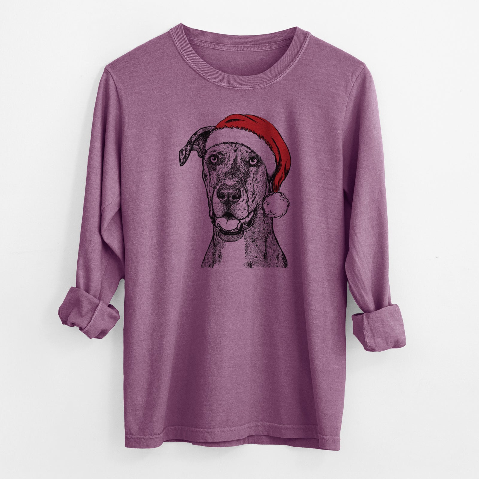 Santa Athena the Merle Great Dane - Men's Heavyweight 100% Cotton Long Sleeve
