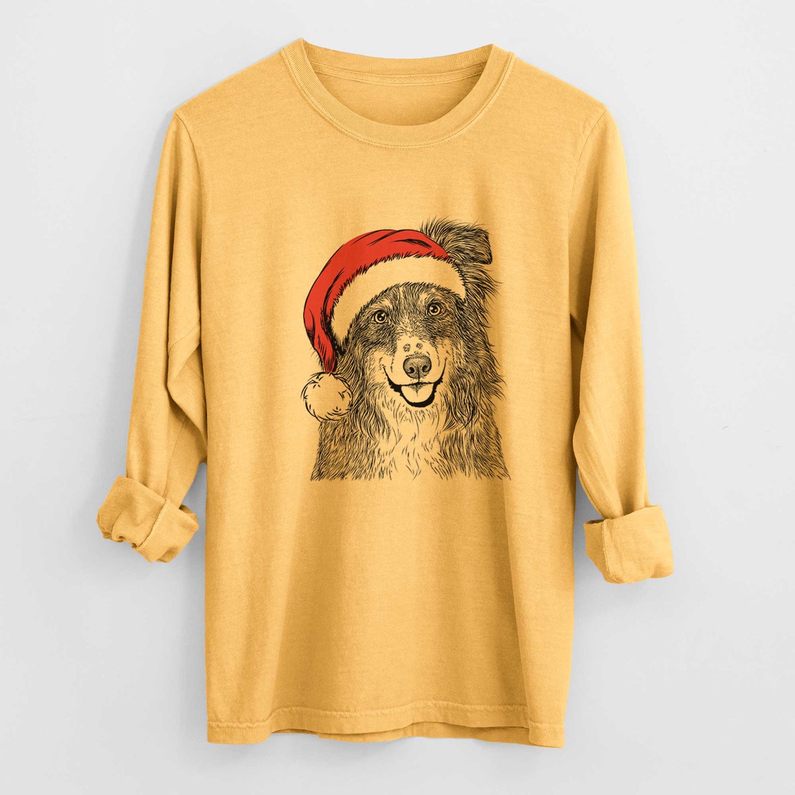 Santa Aushe the Australian Shepherd - Men's Heavyweight 100% Cotton Long Sleeve