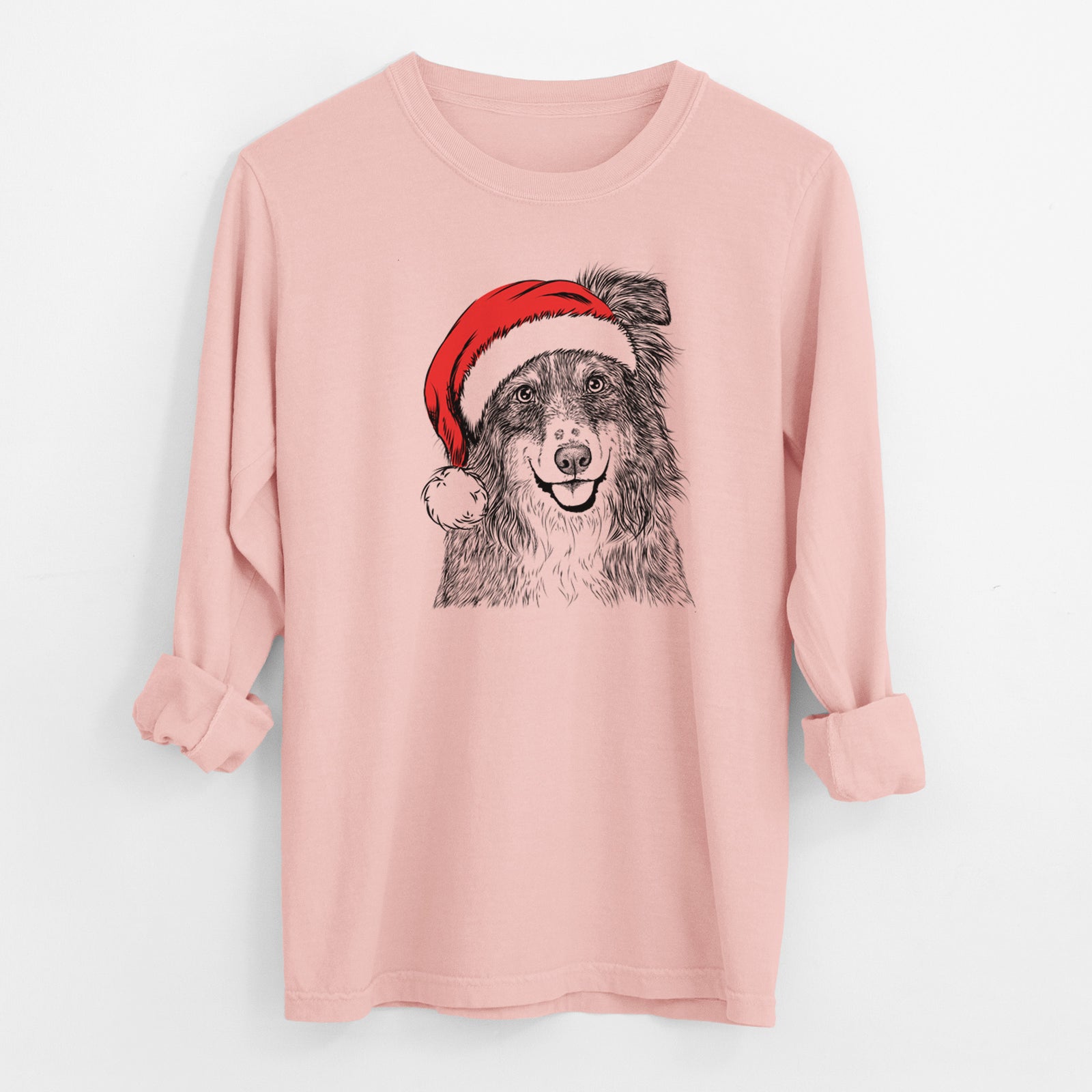 Santa Aushe the Australian Shepherd - Men's Heavyweight 100% Cotton Long Sleeve
