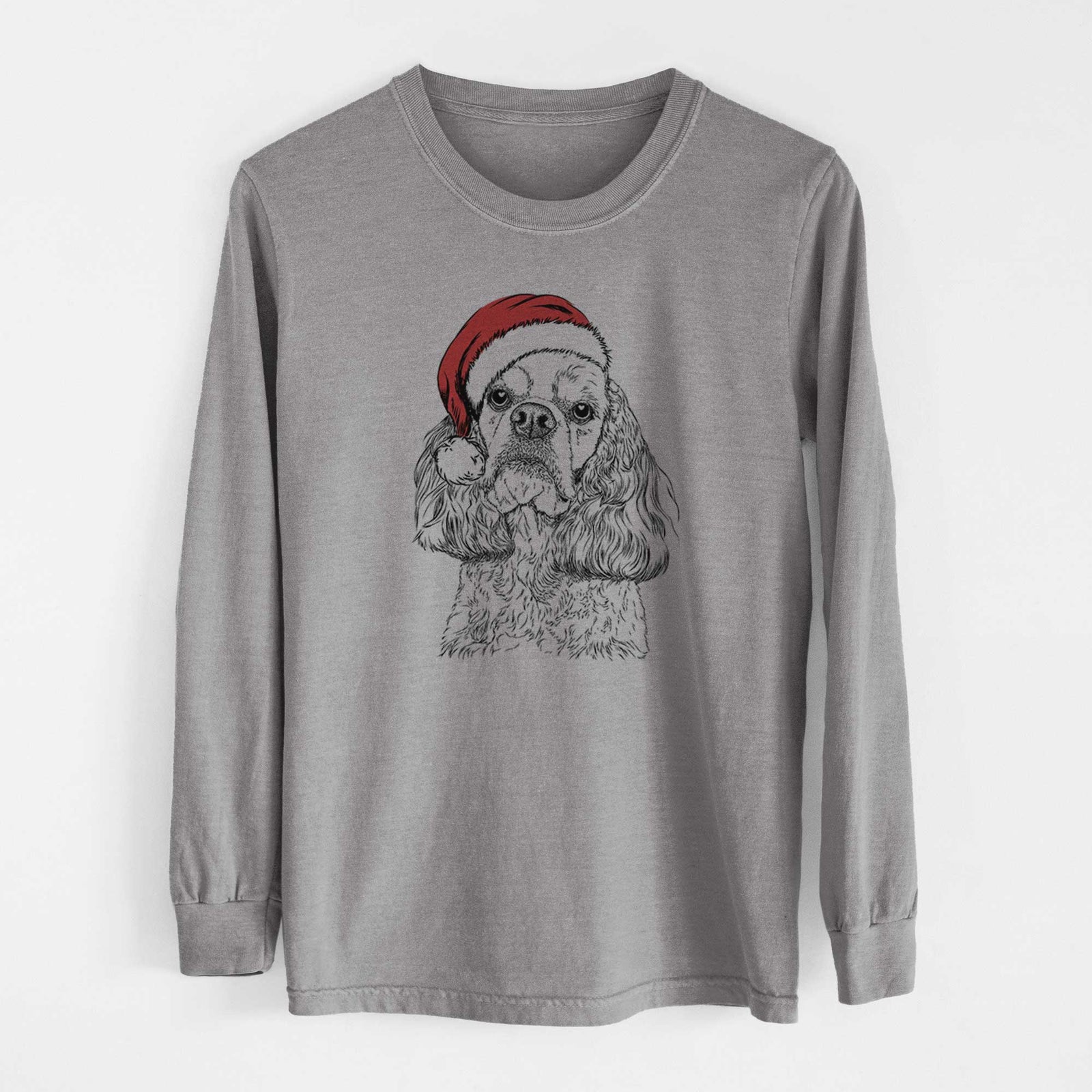 Santa Bailey the American Cocker Spaniel - Men's Heavyweight 100% Cotton Long Sleeve