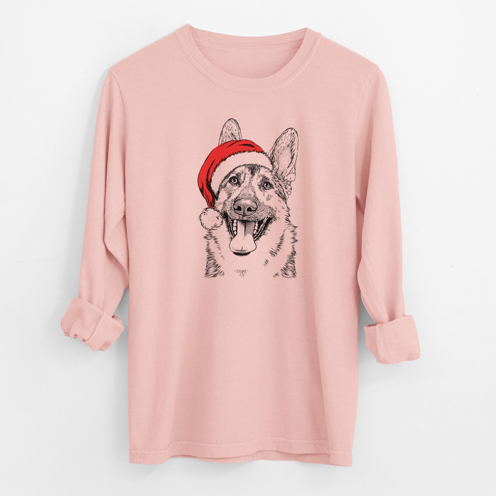 Santa Benson the German Shepherd - Men's Heavyweight 100% Cotton Long Sleeve