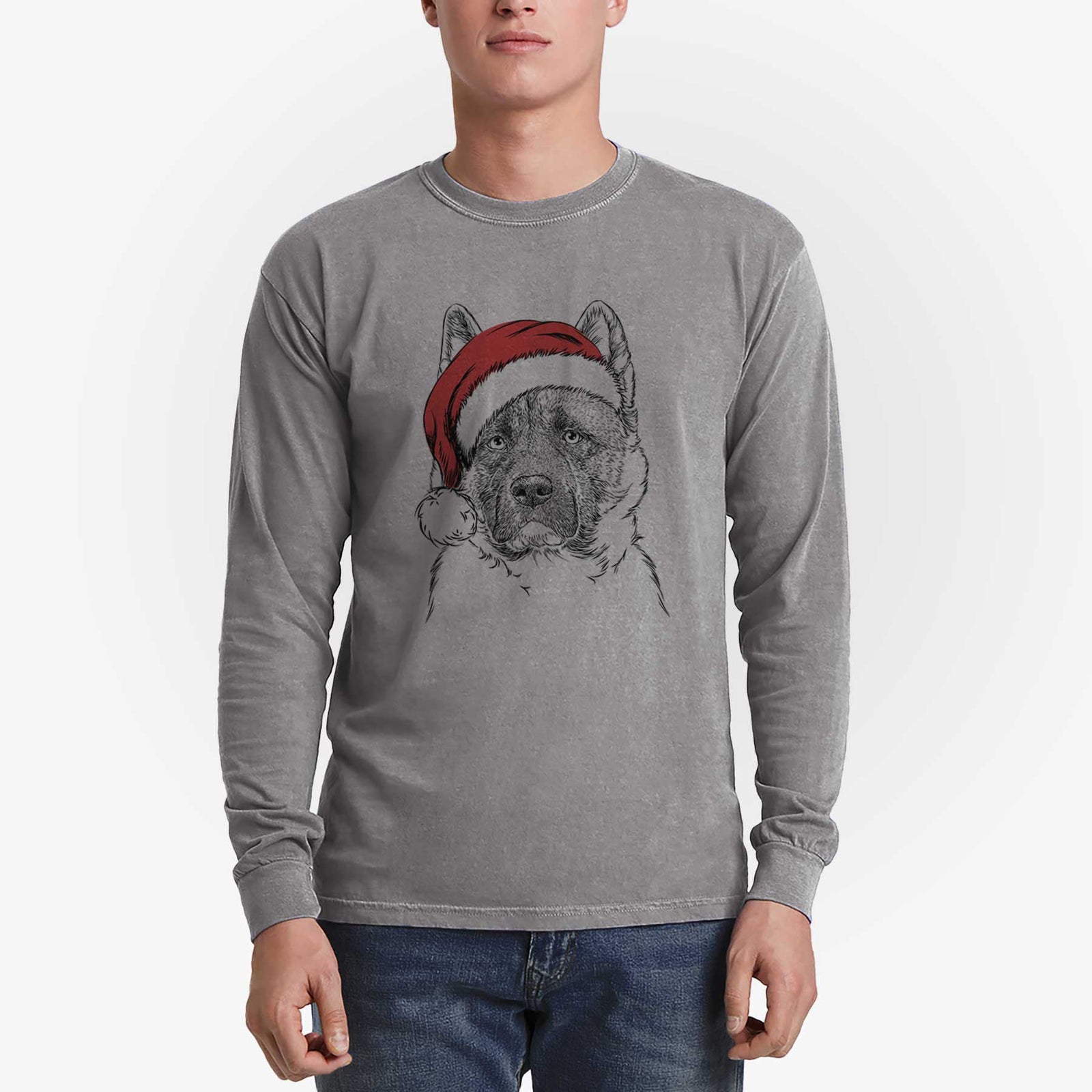 Santa Bo the American Akita - Men's Heavyweight 100% Cotton Long Sleeve