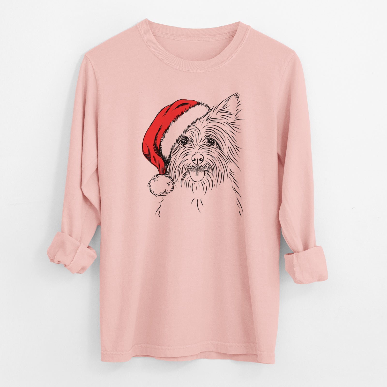 Santa Calum the Cairn Terrier - Men's Heavyweight 100% Cotton Long Sleeve