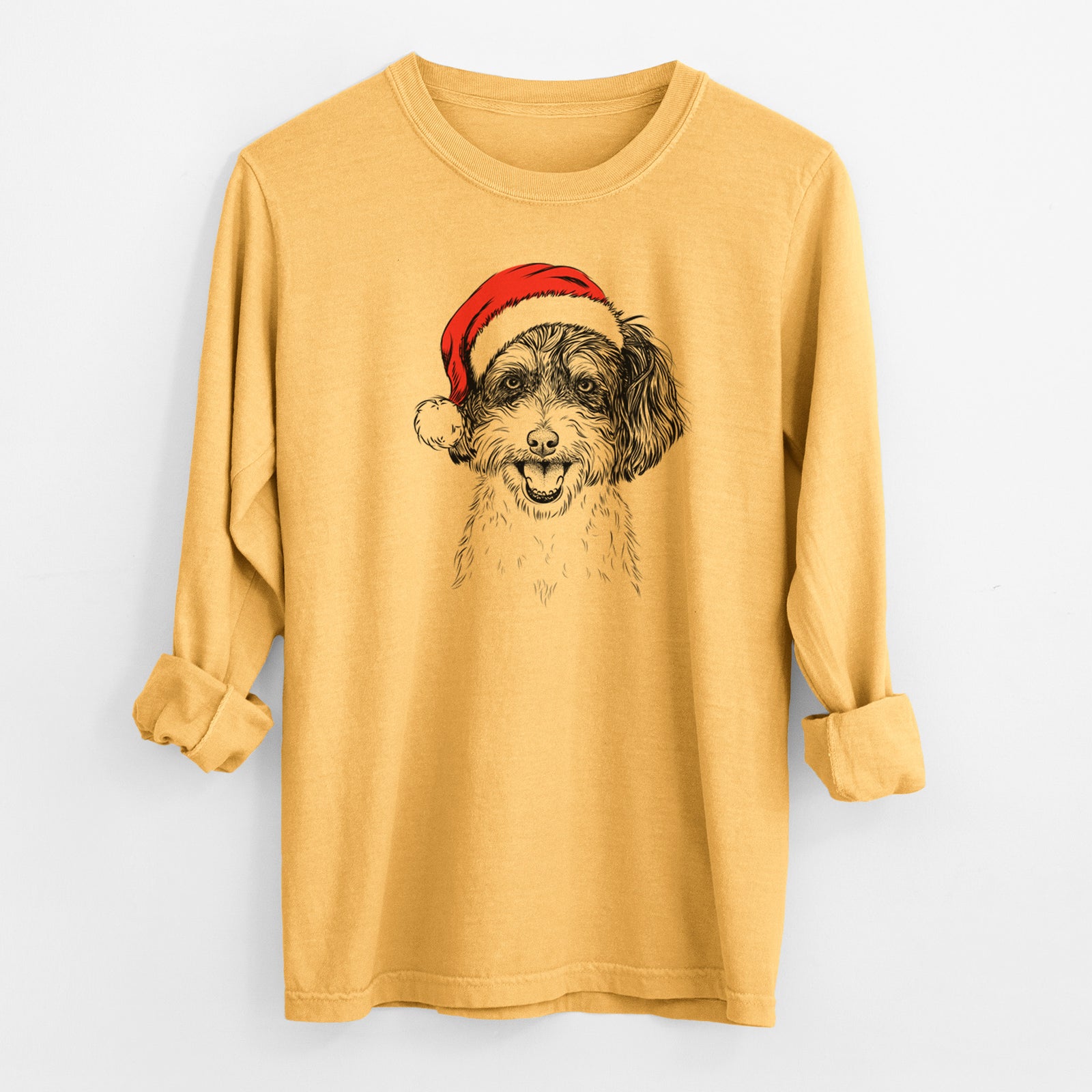 Santa Carlos the Cavapoo - Men's Heavyweight 100% Cotton Long Sleeve