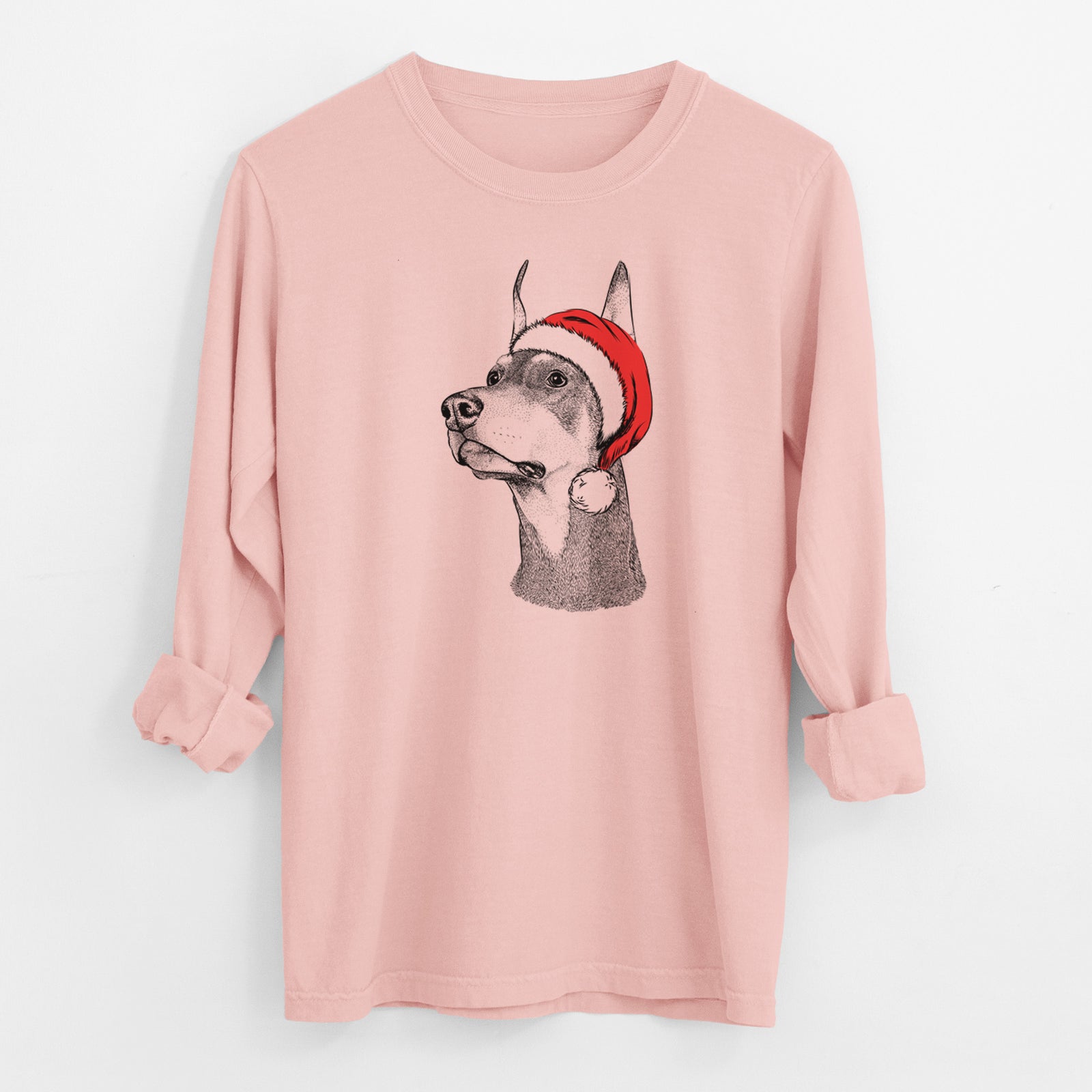 Santa Cenza the Doberman Pinscher - Men's Heavyweight 100% Cotton Long Sleeve