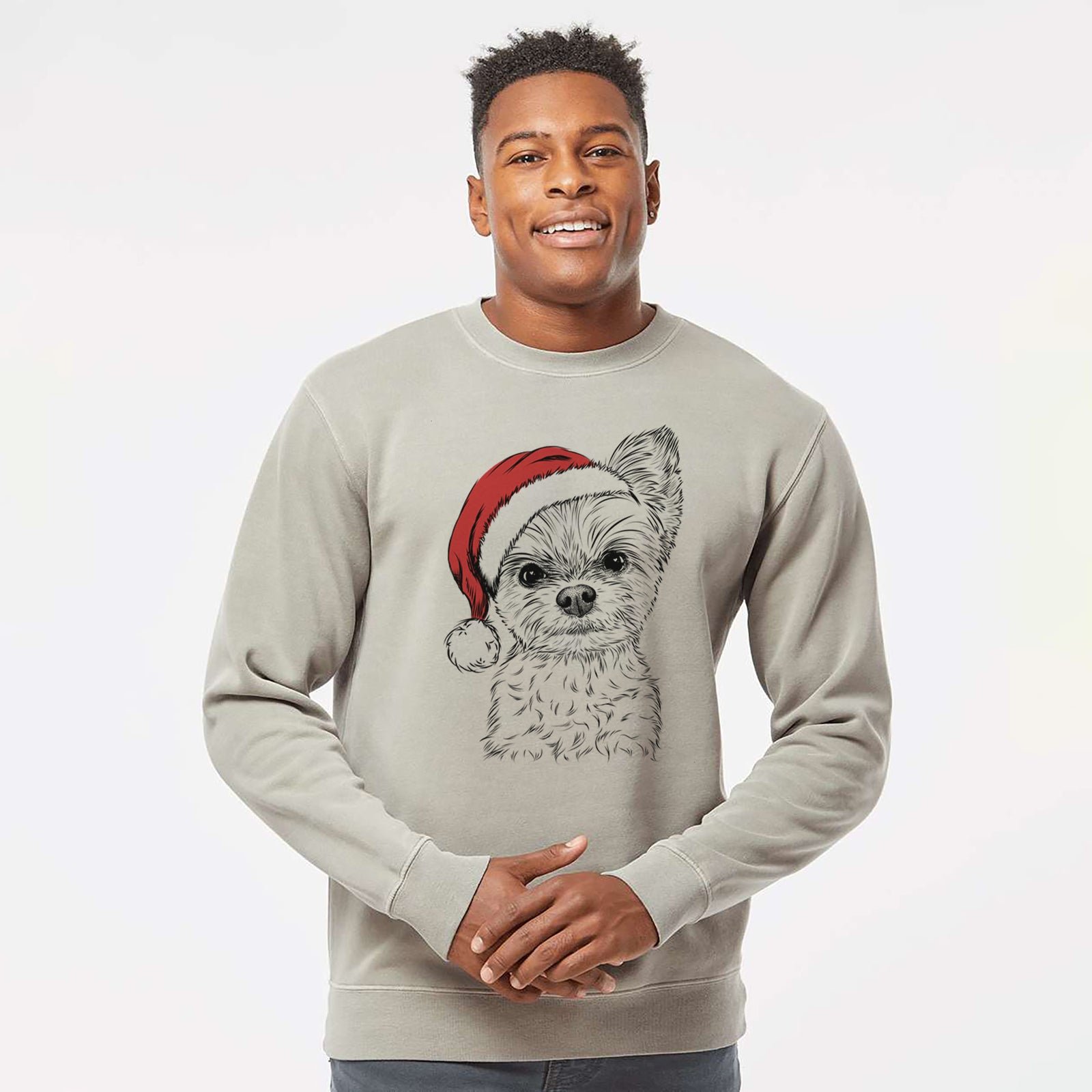 Santa Chance the Yapper the Yorkshire Terrier - Unisex Pigment Dyed Crew Sweatshirt