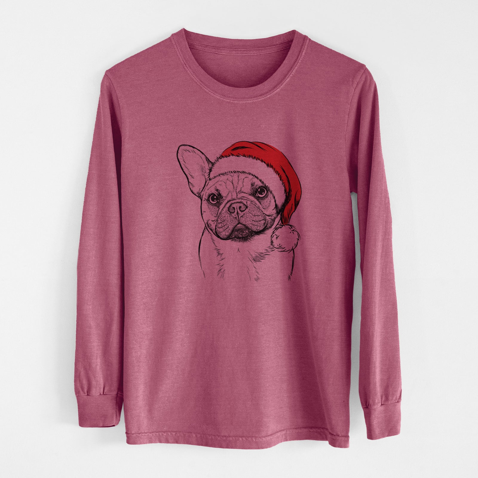 Santa Chew Chew the French Bulldog - Men's Heavyweight 100% Cotton Long Sleeve