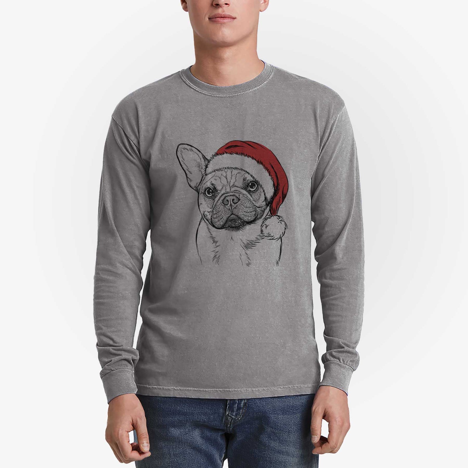 Santa Chew Chew the French Bulldog - Men's Heavyweight 100% Cotton Long Sleeve
