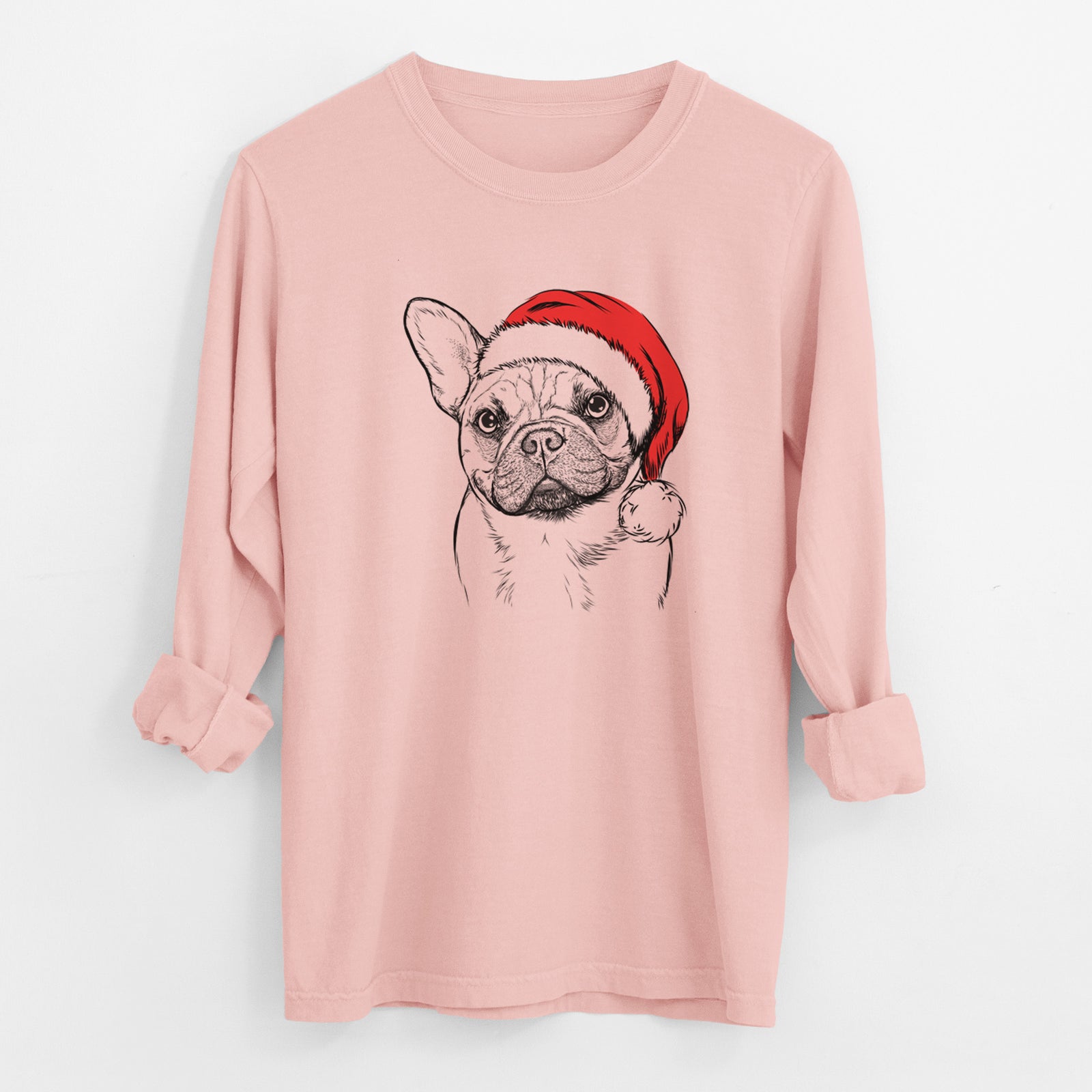 Santa Chew Chew the French Bulldog - Men's Heavyweight 100% Cotton Long Sleeve