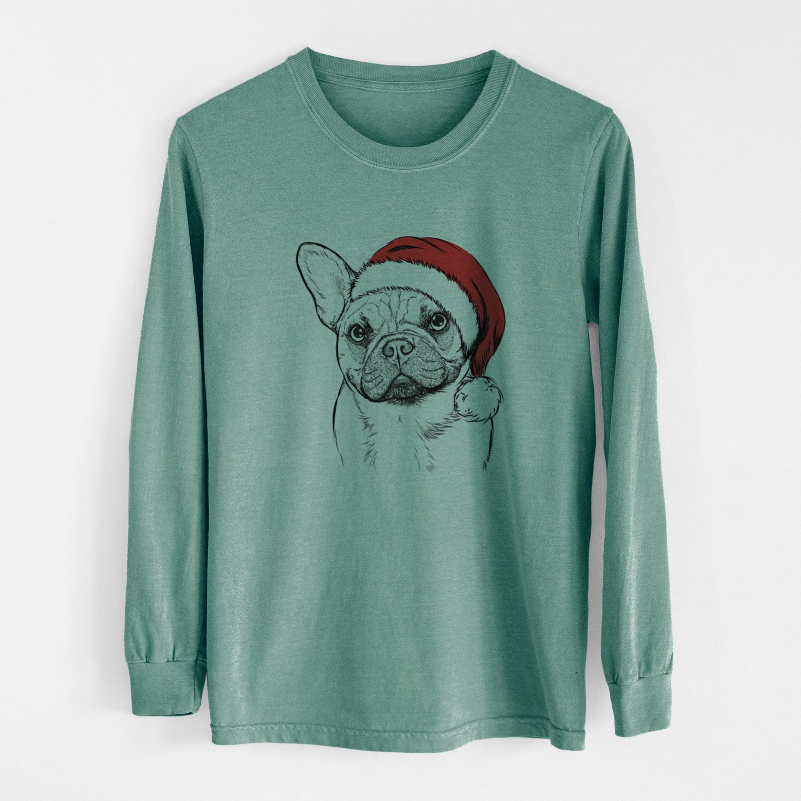 Santa Chew Chew the French Bulldog - Men's Heavyweight 100% Cotton Long Sleeve