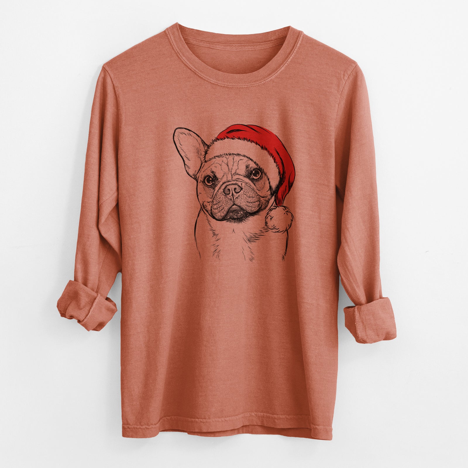 Santa Chew Chew the French Bulldog - Men's Heavyweight 100% Cotton Long Sleeve