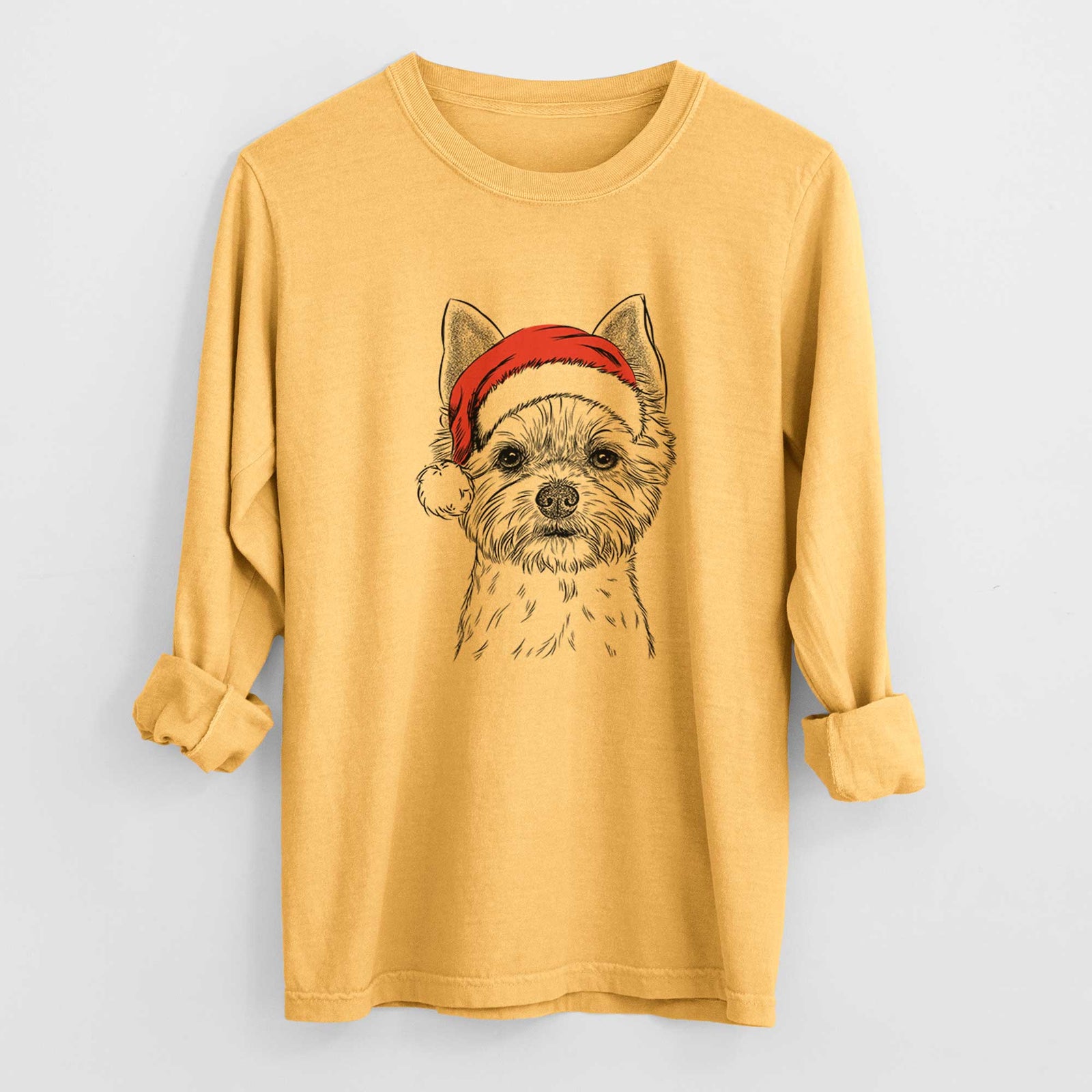 Santa Chewy the Yorkshire Terrier - Men's Heavyweight 100% Cotton Long Sleeve