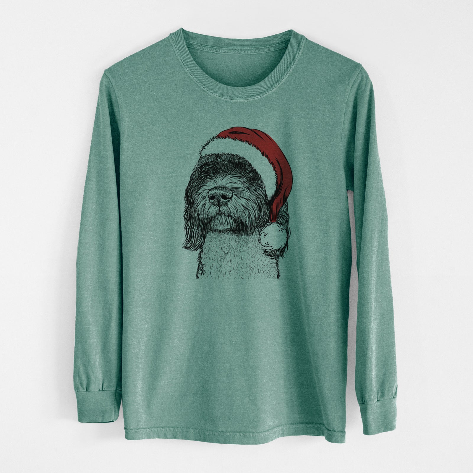 Santa Chris the Portuguese Water Dog - Men's Heavyweight 100% Cotton Long Sleeve