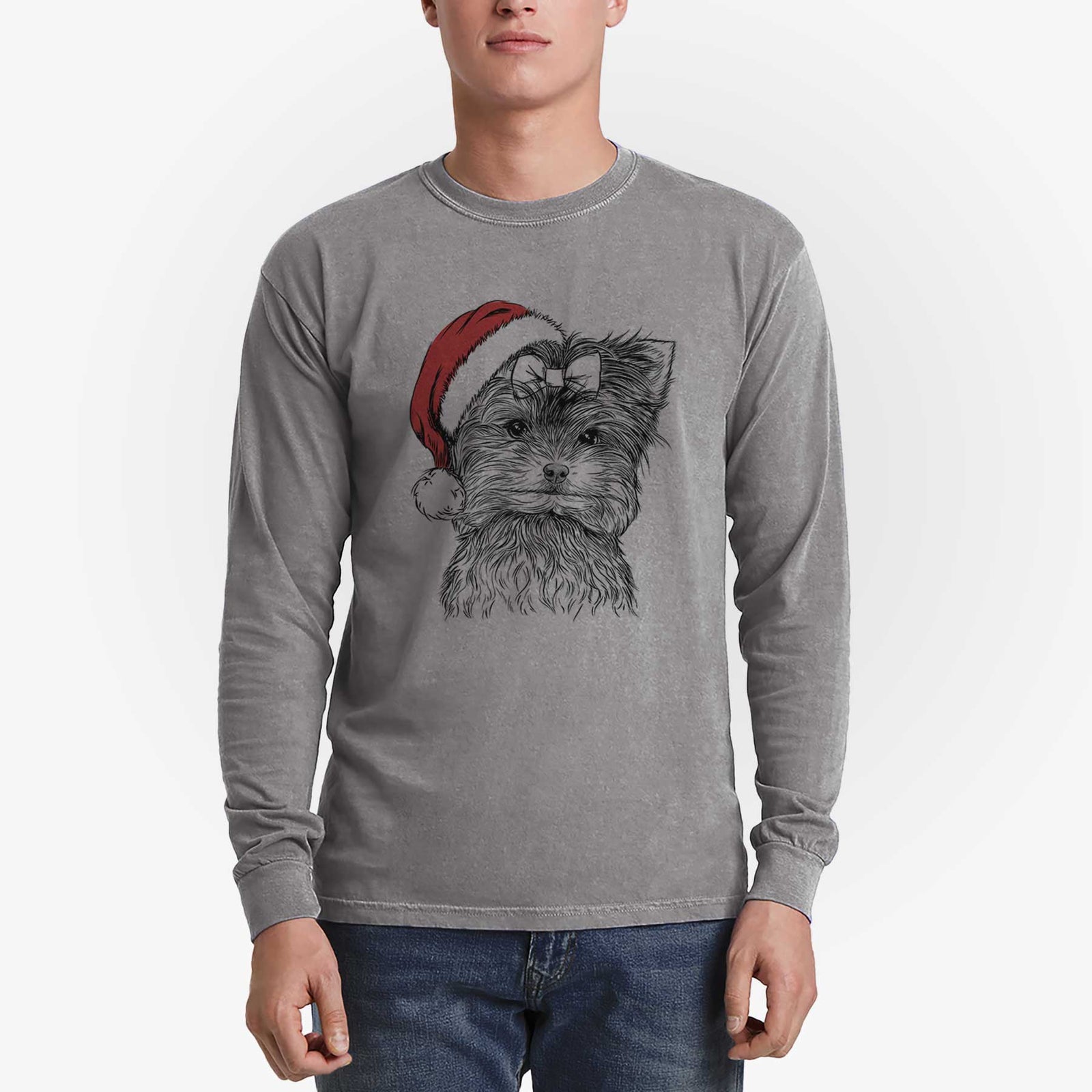 Santa Cricket the Biewer Terrier - Men's Heavyweight 100% Cotton Long Sleeve