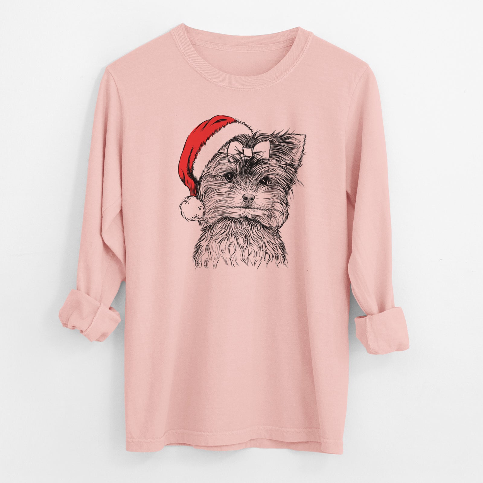 Santa Cricket the Biewer Terrier - Men's Heavyweight 100% Cotton Long Sleeve