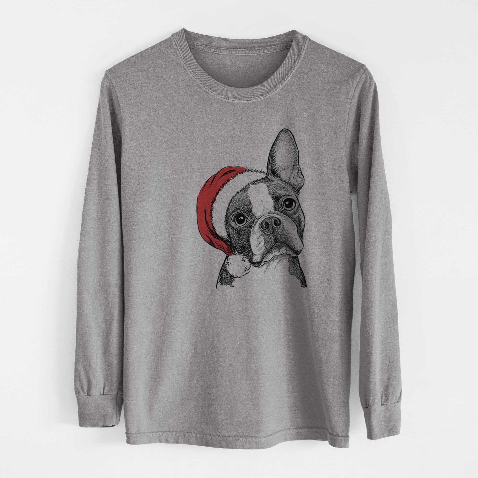 Santa Dee Dee the Boston Terrier - Men's Heavyweight 100% Cotton Long Sleeve