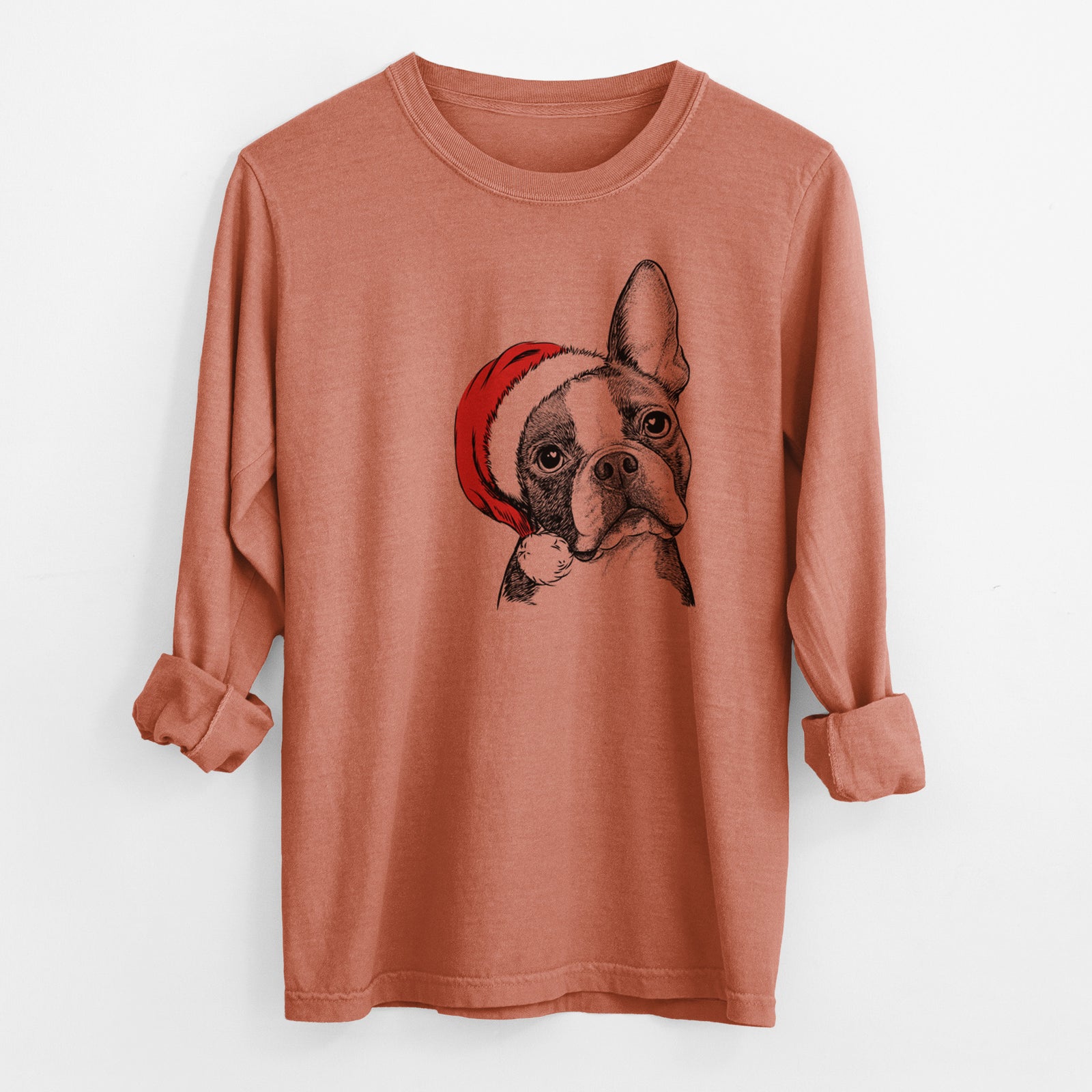 Santa Dee Dee the Boston Terrier - Men's Heavyweight 100% Cotton Long Sleeve