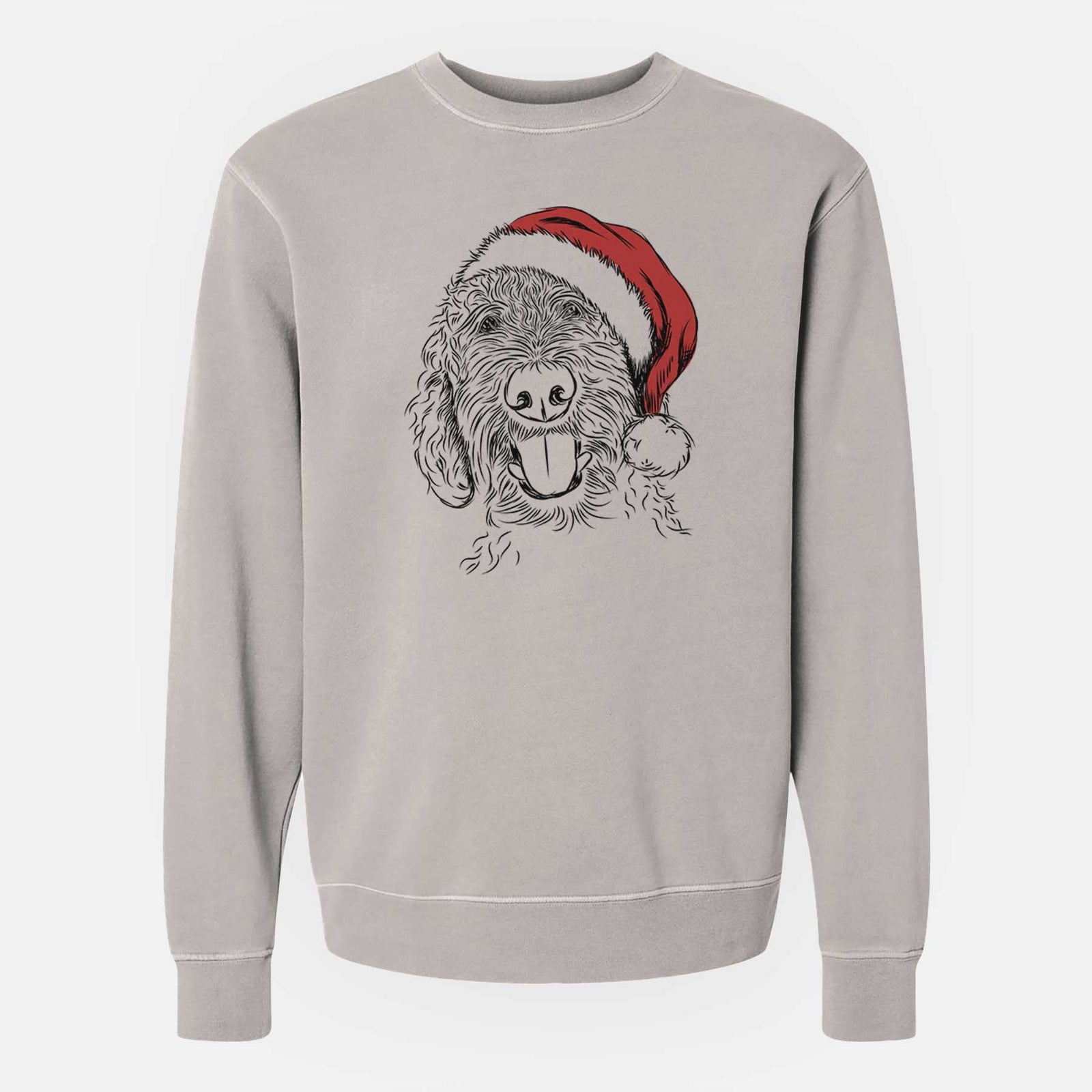 Hand-drawn sketch of Dixie the Doodle wearing a Santa hat on a Cement Unisex pigment dyed crew sweatshirt