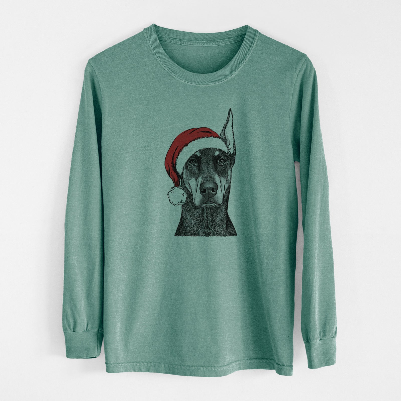 Santa Drake the Doberman Pinscher - Men's Heavyweight 100% Cotton Long Sleeve