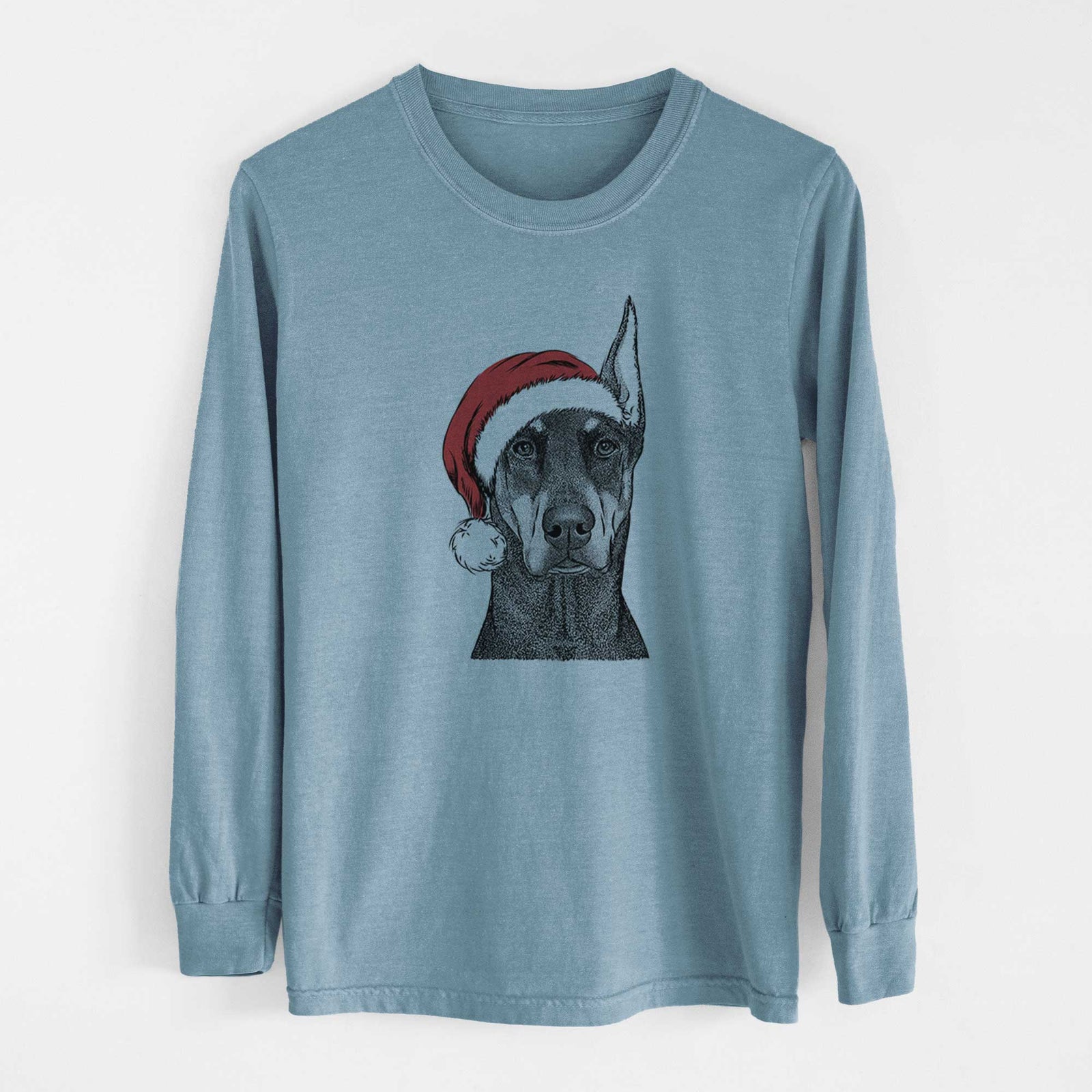 Santa Drake the Doberman Pinscher - Men's Heavyweight 100% Cotton Long Sleeve