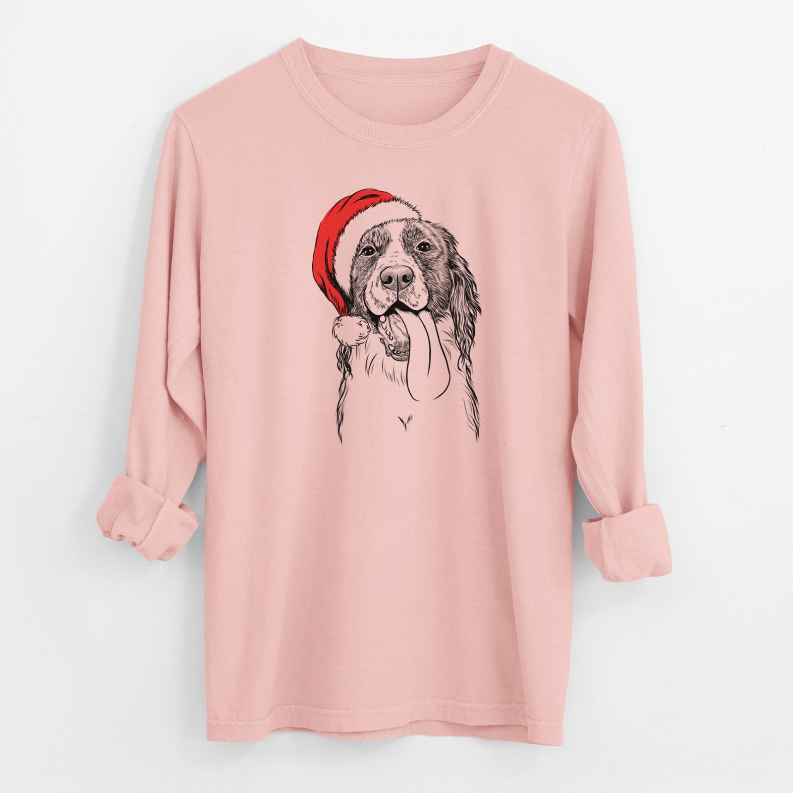 Santa Duke the English Springer Spaniel - Men's Heavyweight 100% Cotton Long Sleeve