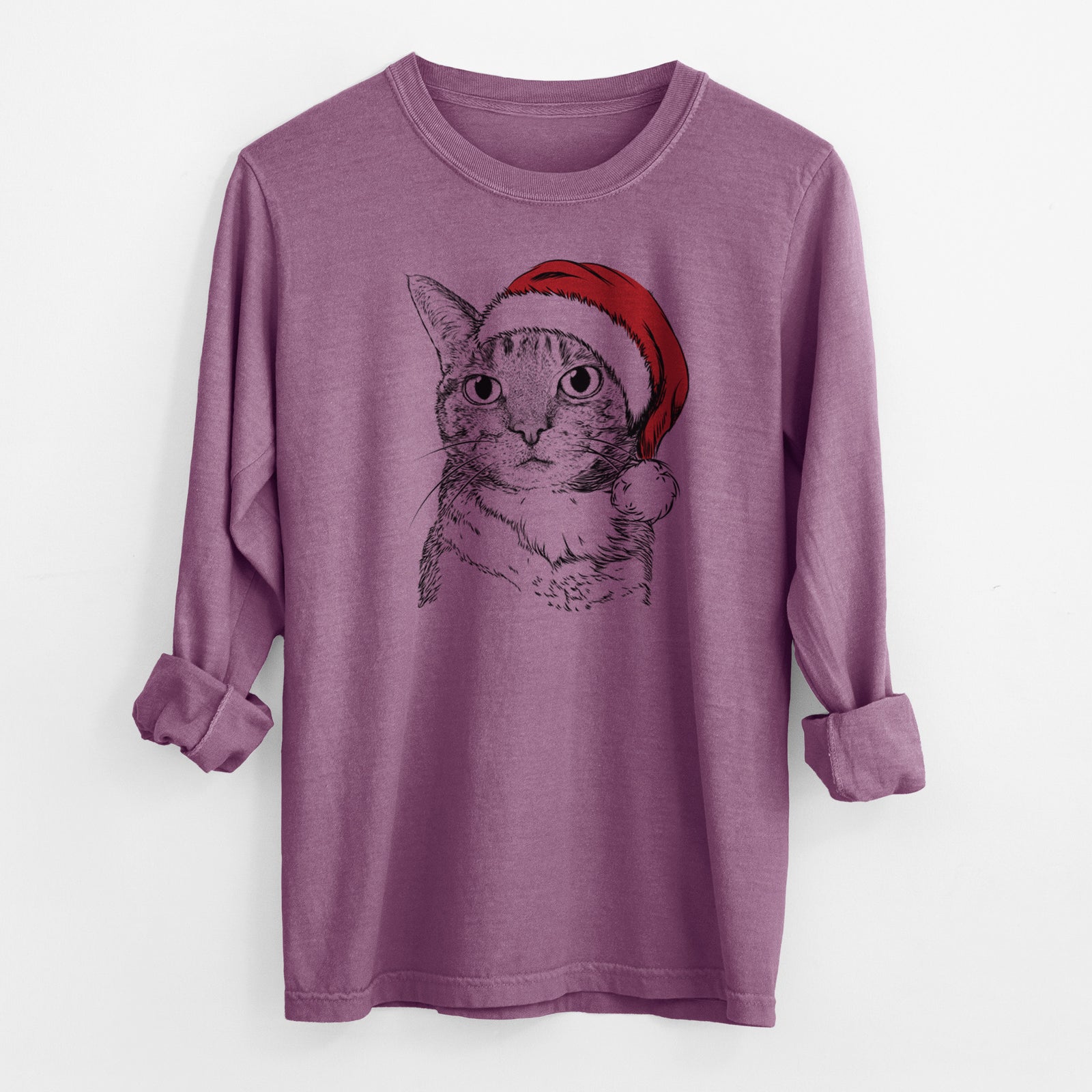 Santa Eleanor the Domestic Shorthair Cat - Men's Heavyweight 100% Cotton Long Sleeve