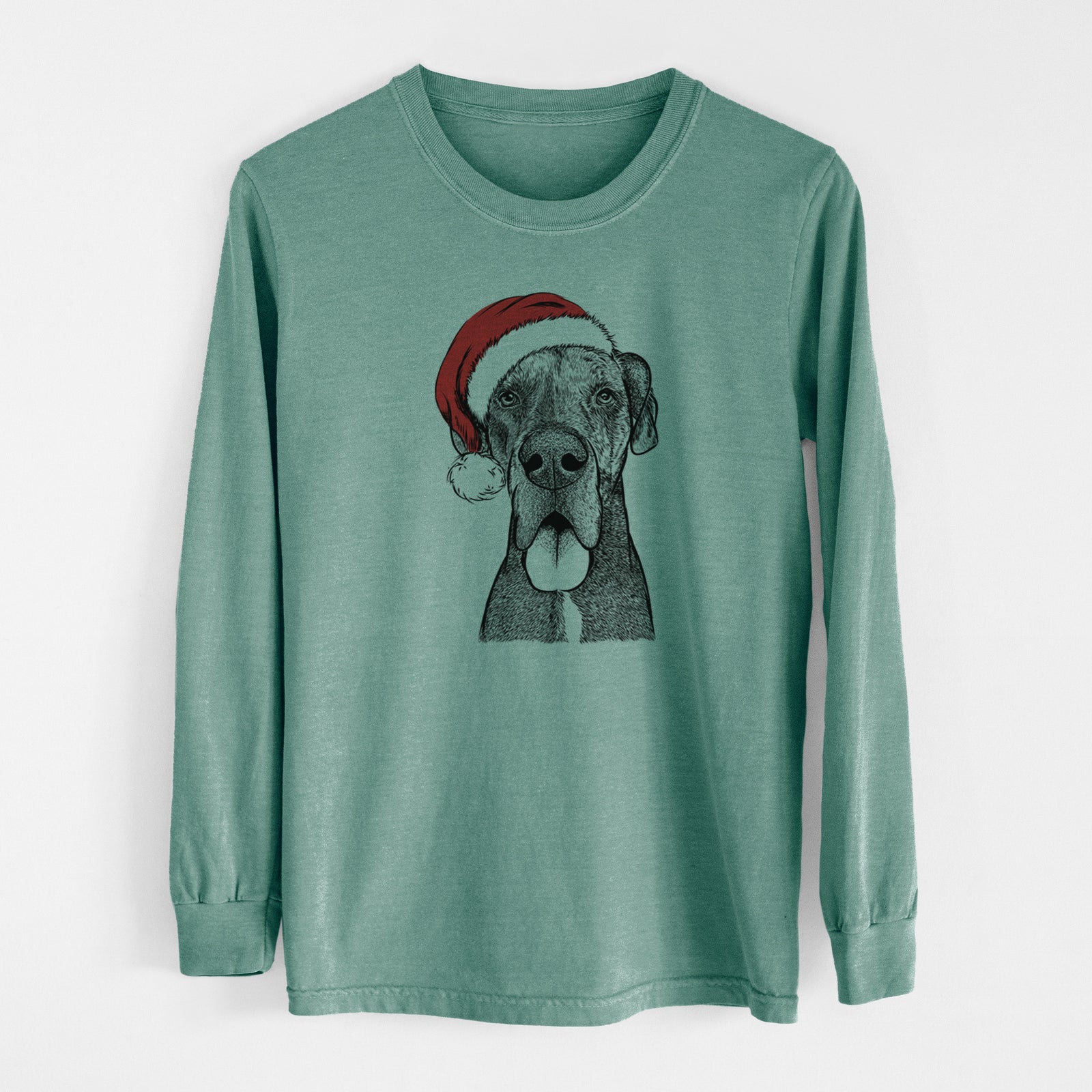 Santa Eli the Great Dane - Men's Heavyweight 100% Cotton Long Sleeve