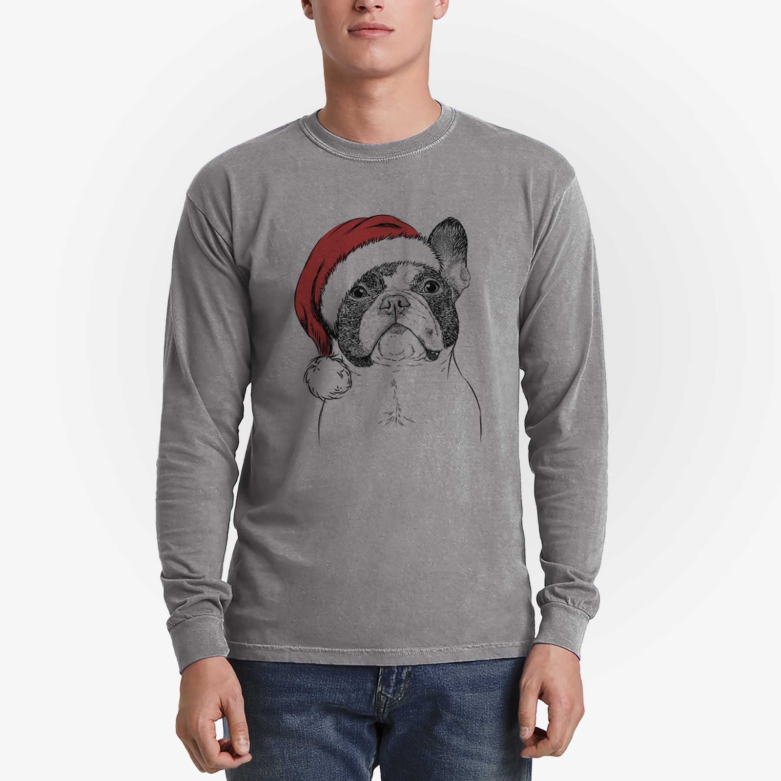 Santa Ella the French Bulldog - Men's Heavyweight 100% Cotton Long Sleeve