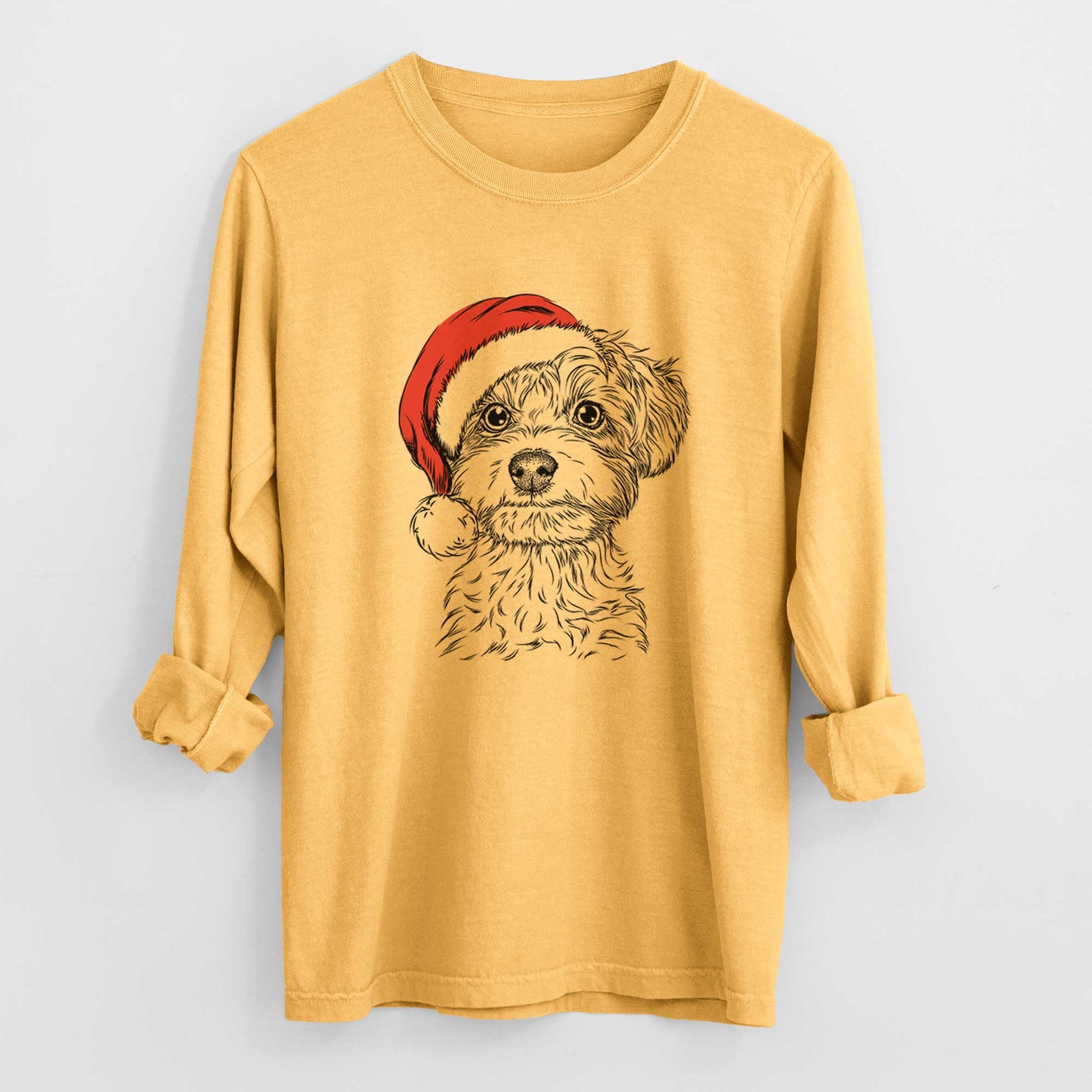Santa Elliott the Yorkiepoo - Men's Heavyweight 100% Cotton Long Sleeve