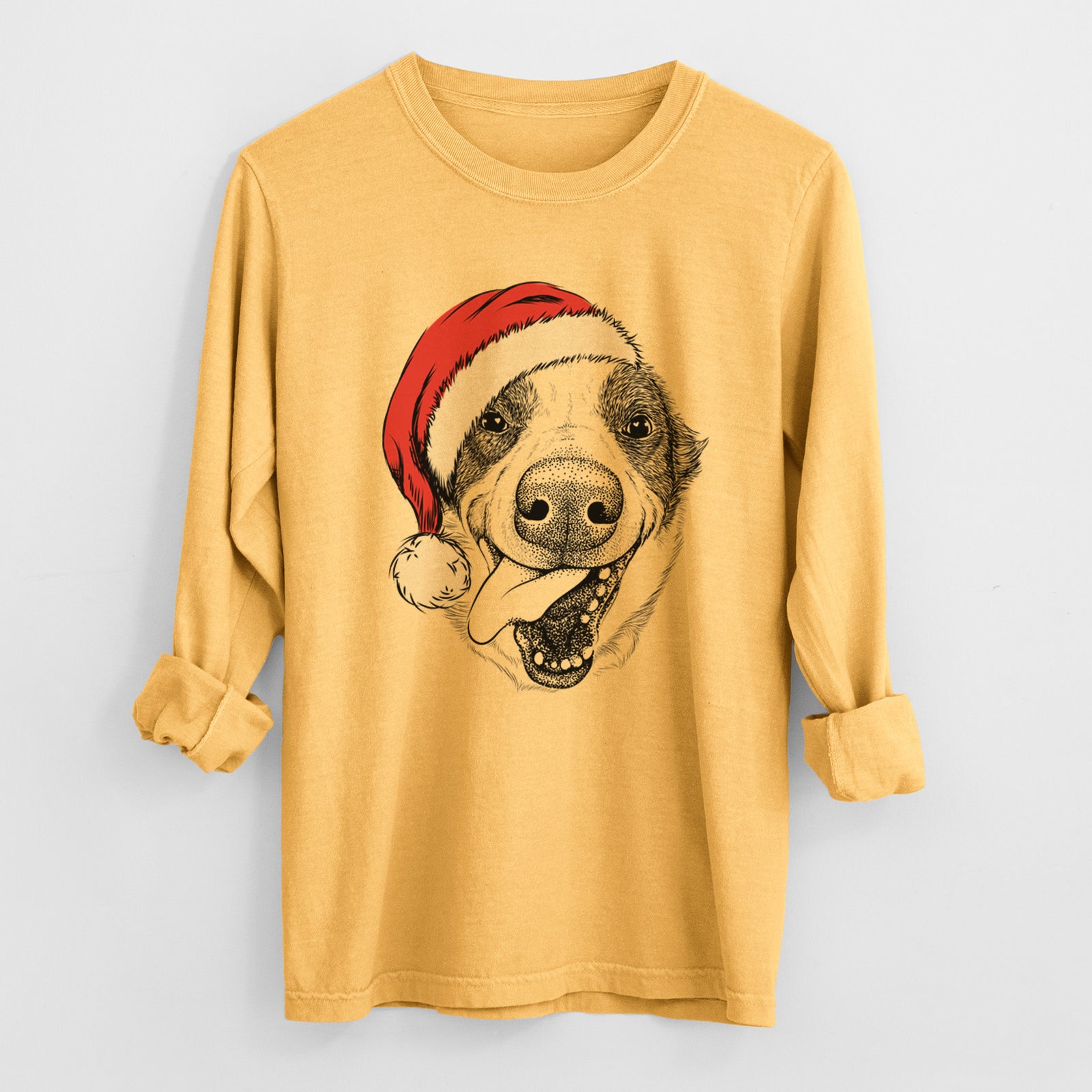 Santa Elwood the Border Collie - Men's Heavyweight 100% Cotton Long Sleeve