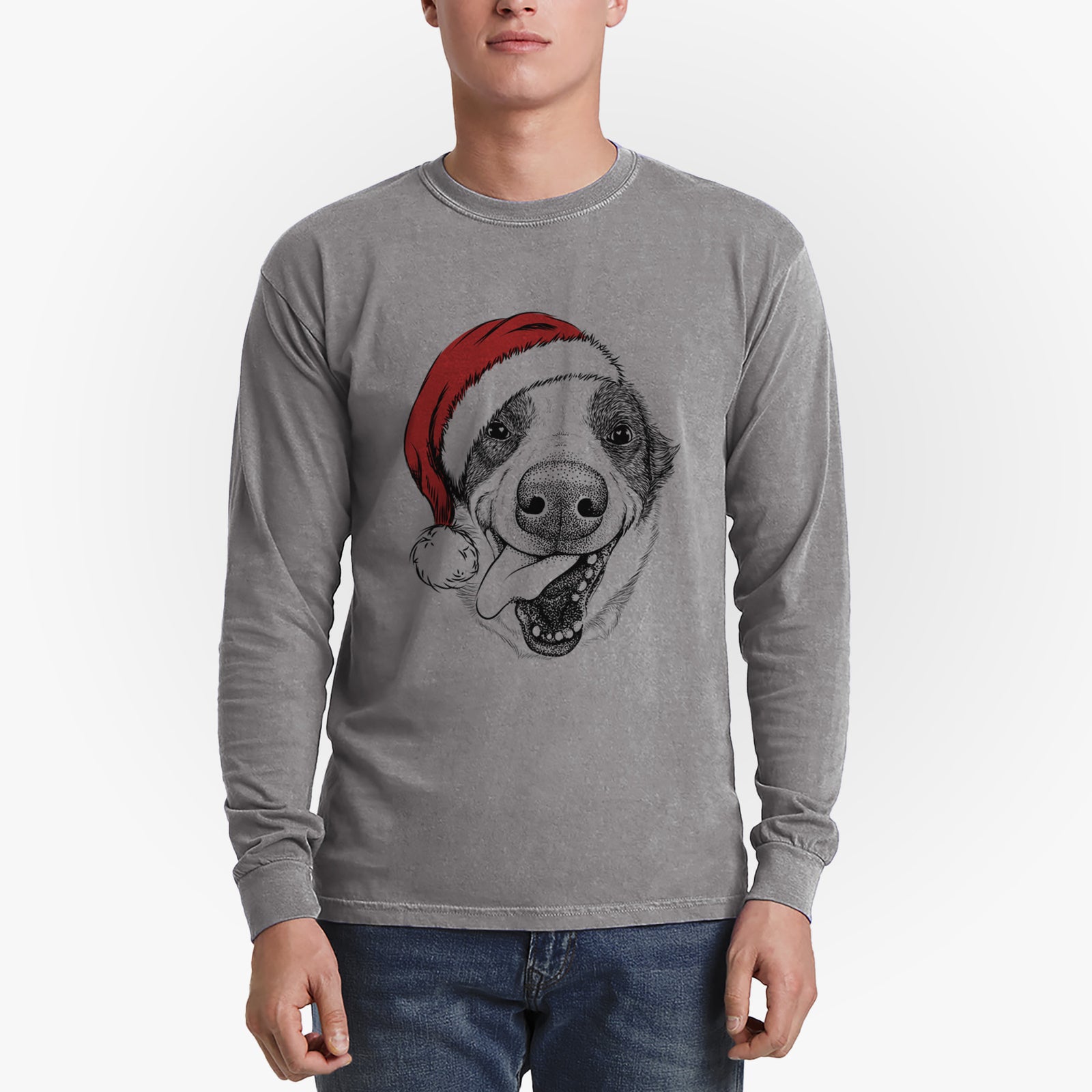 Santa Elwood the Border Collie - Men's Heavyweight 100% Cotton Long Sleeve