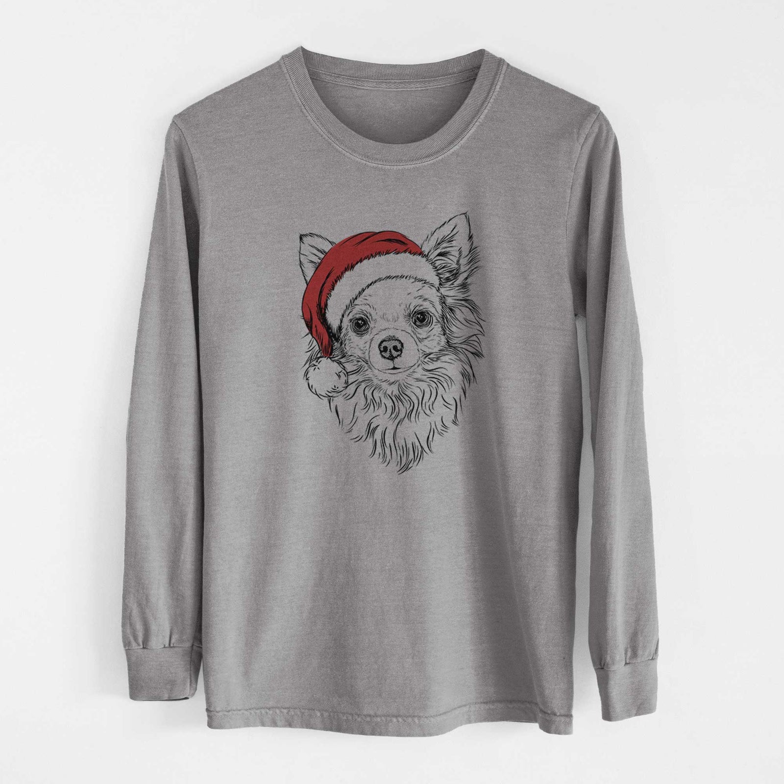 Santa Emma the Longhaired Chihuahua - Men's Heavyweight 100% Cotton Long Sleeve