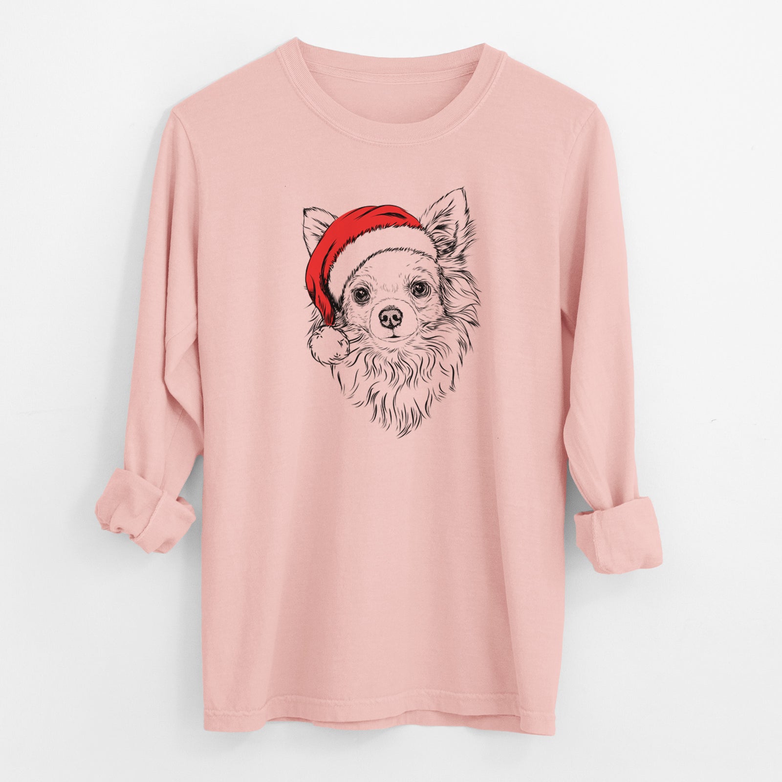 Santa Emma the Longhaired Chihuahua - Men's Heavyweight 100% Cotton Long Sleeve