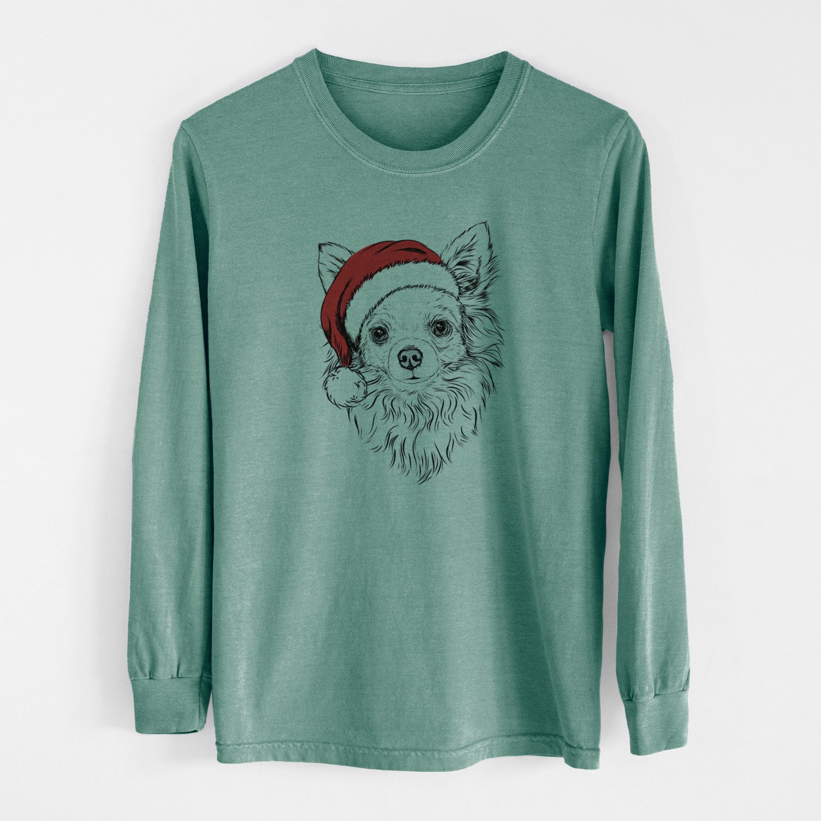 Santa Emma the Longhaired Chihuahua - Men's Heavyweight 100% Cotton Long Sleeve