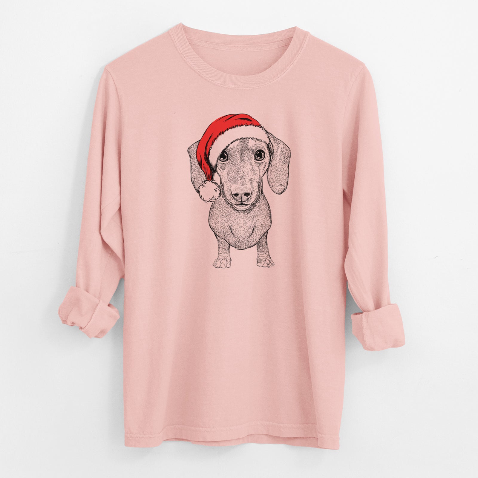Santa Ernie the Mini Dachshund - Men's Heavyweight 100% Cotton Long Sleeve